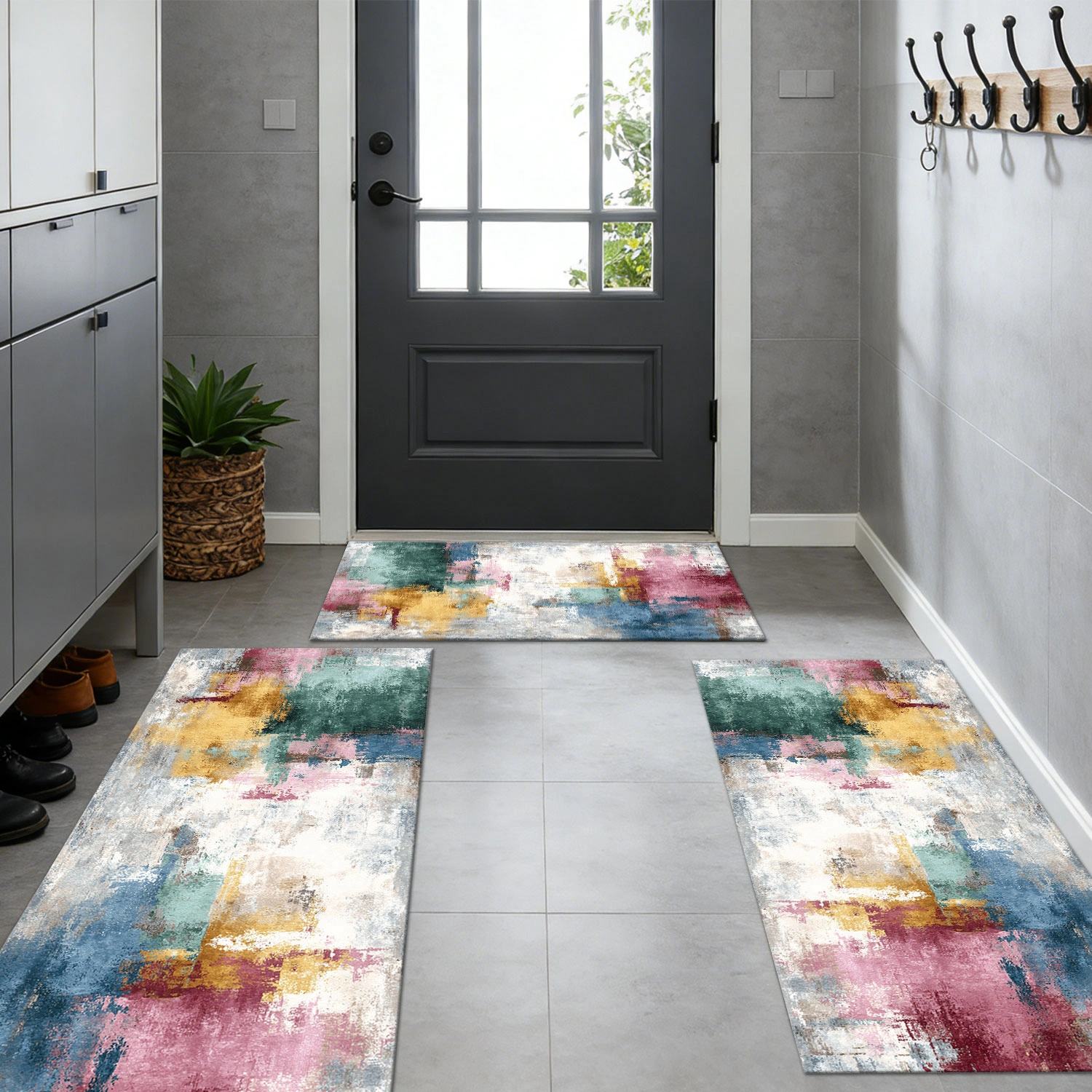 Three-piece kitchen rug set, non-slip and washable, abstract pattern kitchen hallway rug, soft and comfortable, suitable for sinks, floors, entrances, hallways and bathrooms. view 9