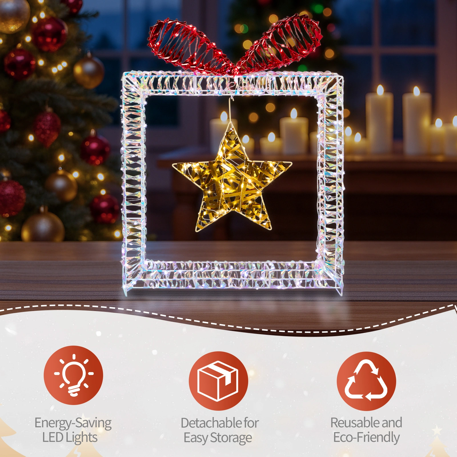Set of 3 Lighted Iridescent Cut-out Gift Box Christmas Decorations, Pre-lit Holiday Decor with 357 White LED Lights for Xmas Outdoor Indoor Decor Lighted Holiday Displays view 11