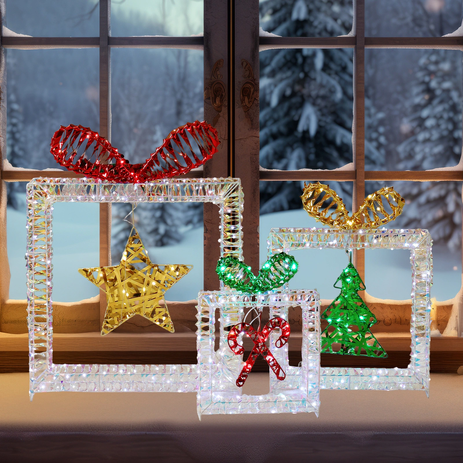 Set of 3 Lighted Iridescent Cut-out Gift Box Christmas Decorations, Pre-lit Holiday Decor with 357 White LED Lights for Xmas Outdoor Indoor Decor Lighted Holiday Displays view 8