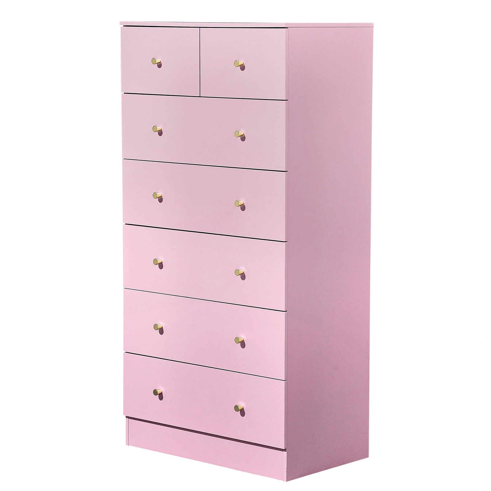 25.98"*15.75"*51.57" (L*W*D) 6-tier 7-Drawer Cabinet Drawer Dresser with Gold Handles Macaron Pink view 2