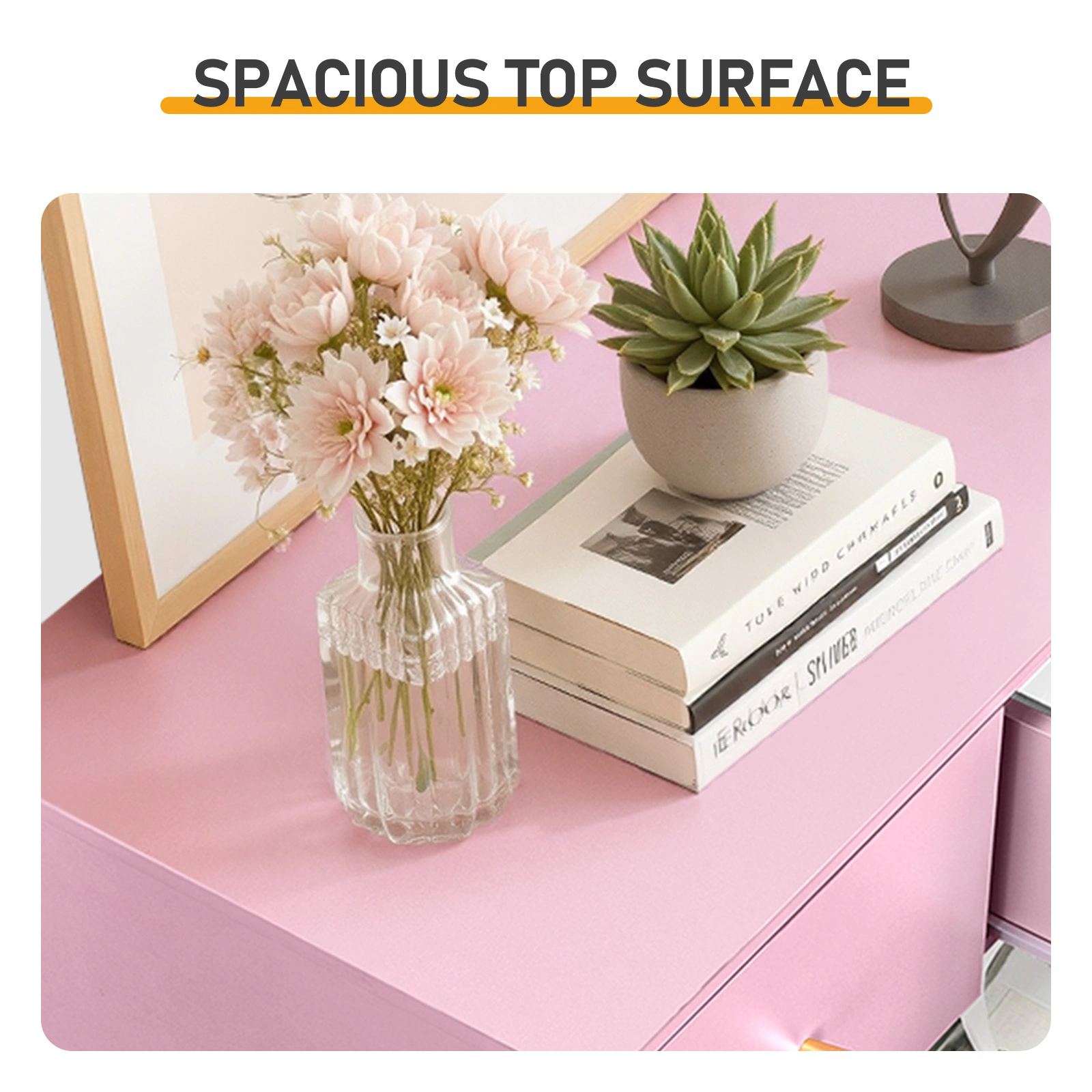 25.98"*15.75"*51.57" (L*W*D) 6-tier 7-Drawer Cabinet Drawer Dresser with Gold Handles Macaron Pink view 7