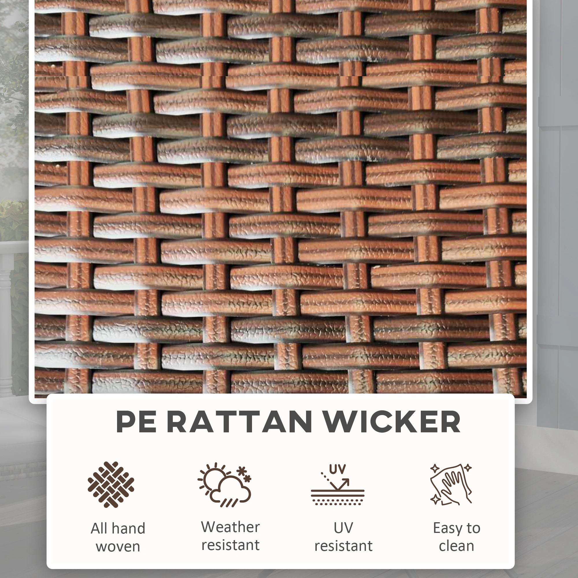 Handwoven Rattan Coffee Table, Mid-Century Modern accent Table with Geometric Pattern, Indoor Outdoor Furniture view 2