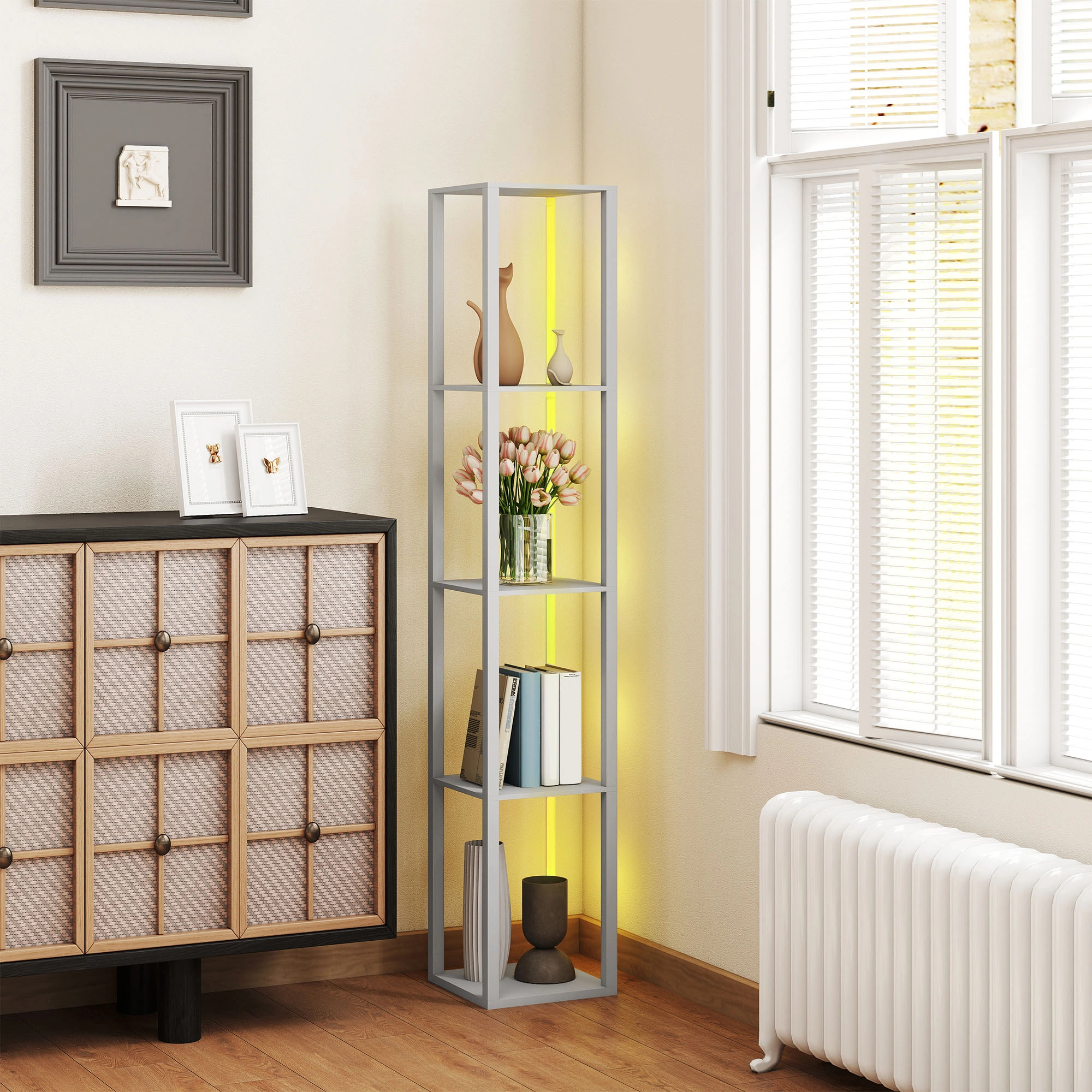 Bathroom Storage Cabinet, White Freestanding Floor Cabinet with Doors, Waterproof Bathroom Organizer, Modern Vanity Sink Cupboard view 2