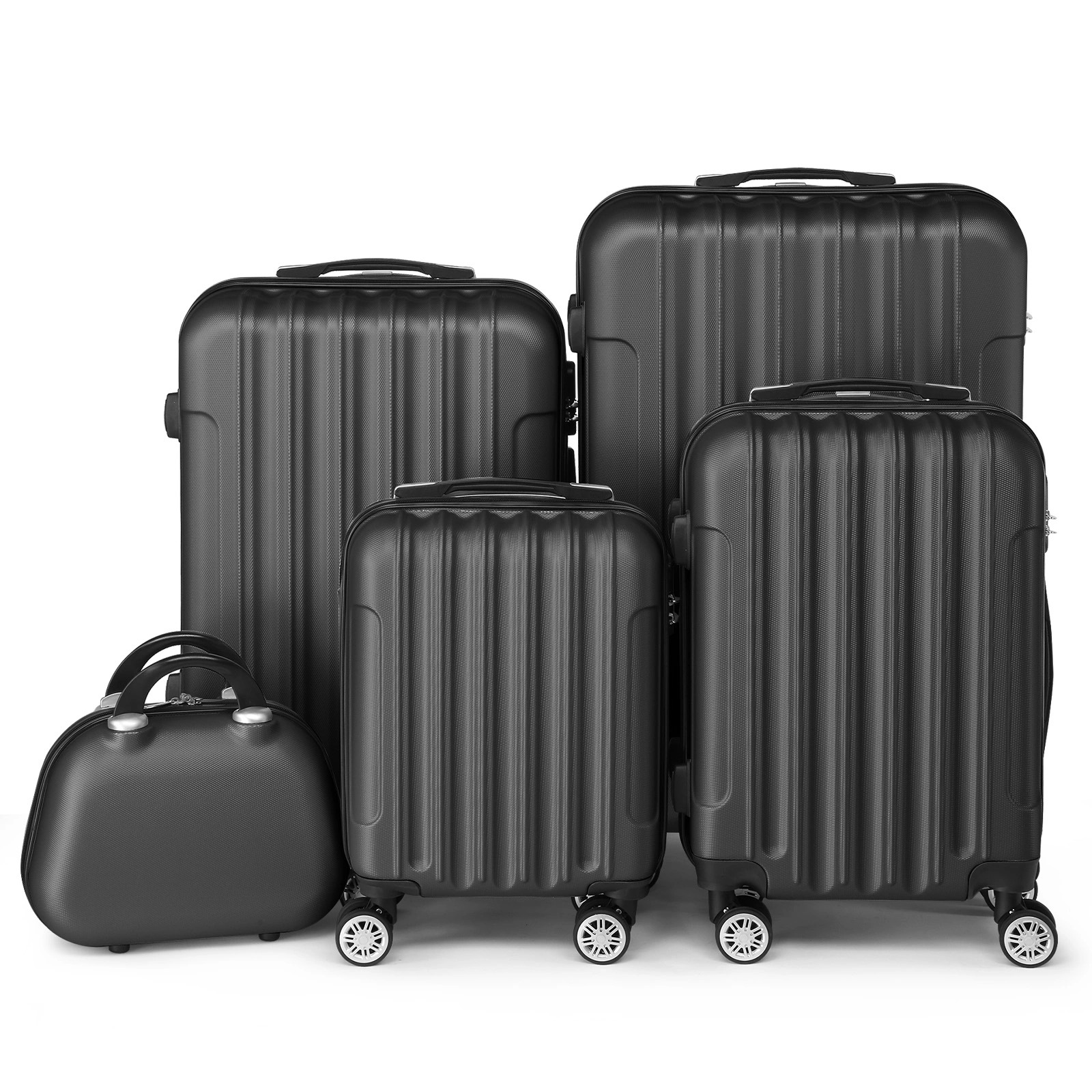 5 Piece ABS Hard Shell Suitcase Set with Vanity Case, Travel Luggage Set with Cosmetic Bag - Black view 3