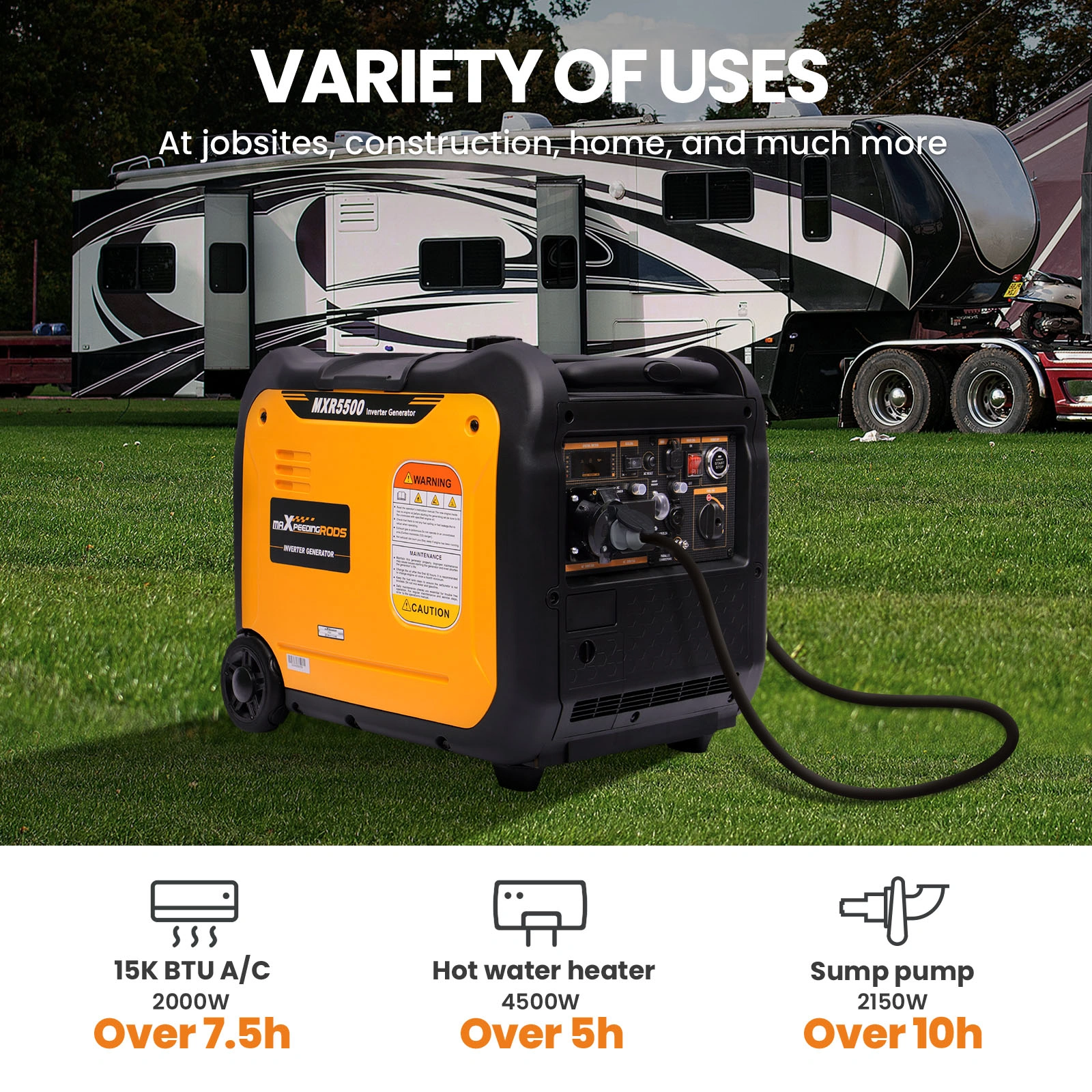 5KW 5.5KVA Petrol Inverter Generator, Silent Portable 4-Stroke Electric Start Backup Power view 2