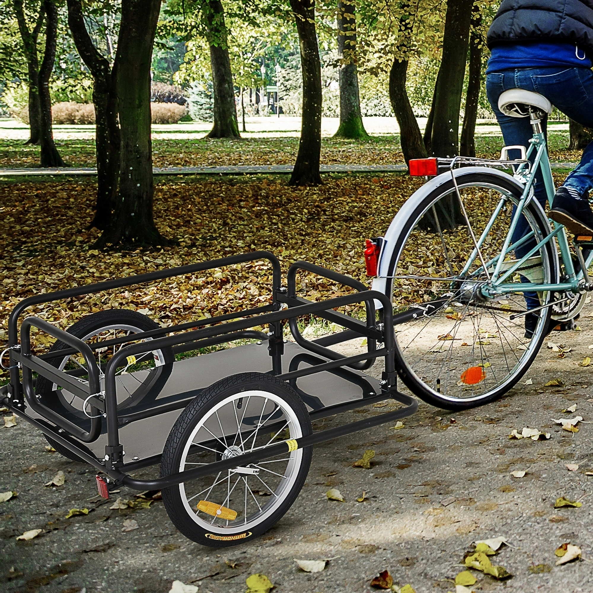 Bicycle Trailer Cart for Kids & Pets, 2-in-1 Foldable Bike Hauler with Safety Flag, Storage Basket, Weather Cover