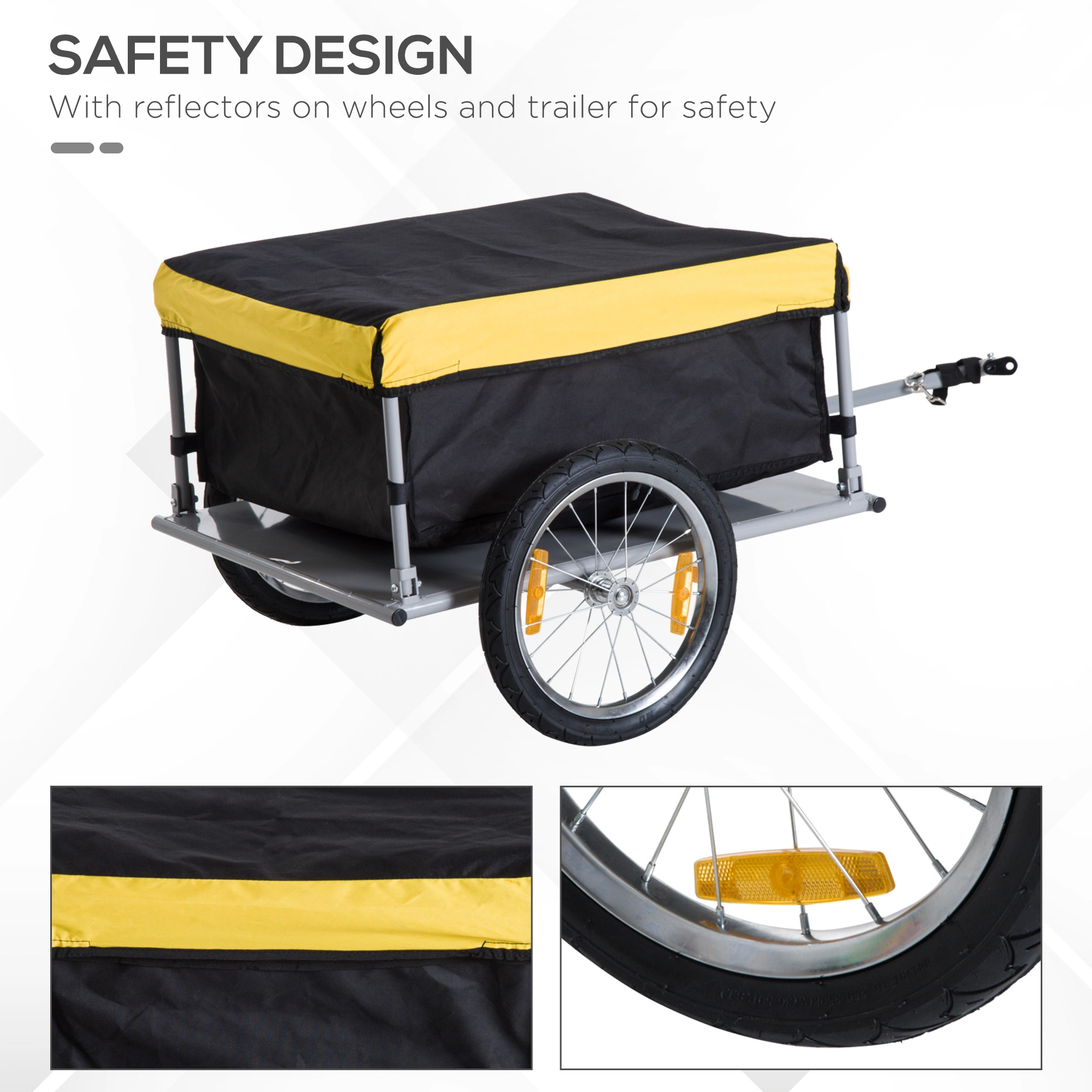 Bicycle Trailer Cart for Kids & Pets, 2-in-1 Foldable Bike Hauler with Safety Flag, Storage Basket, Weather Cover view 4