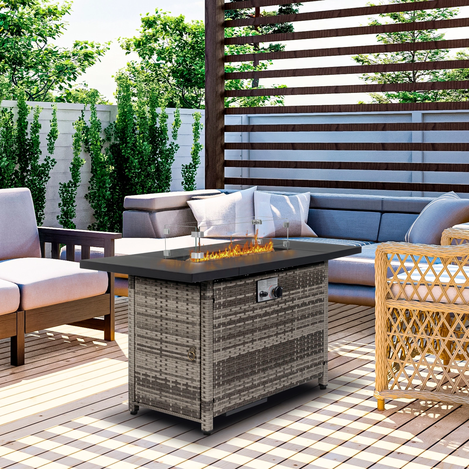 43-Inch Fire Table,50000 BTU Gas Firepit with Volcanic Stone Black view 12