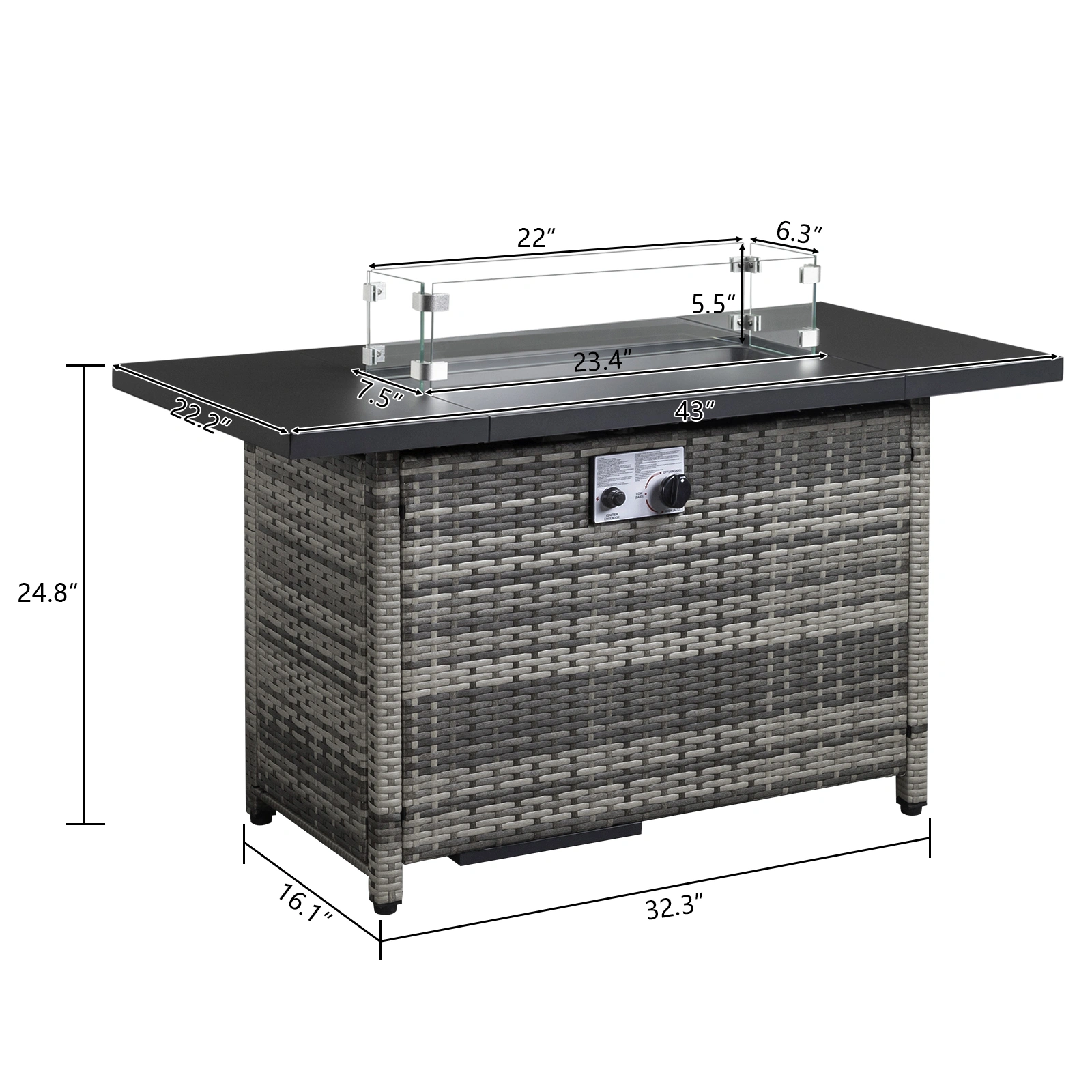 43-Inch Fire Table,50000 BTU Gas Firepit with Volcanic Stone Black view 5