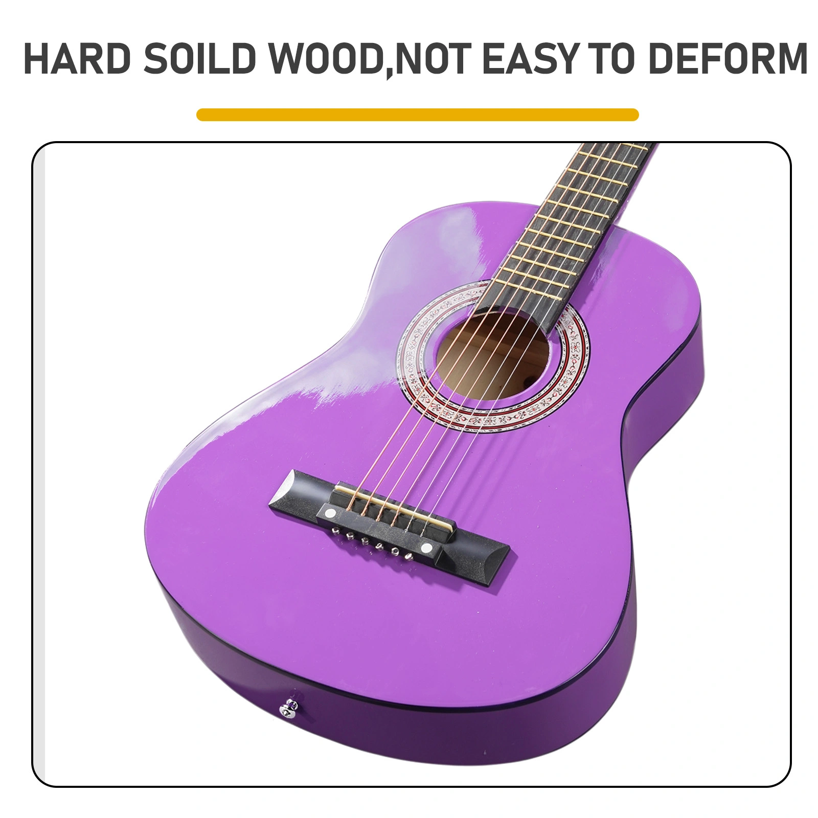 Purple 30-inch Round Acoustic Guitar with Picks, Strings, Capo, Case, Tuner, and Strap view 4