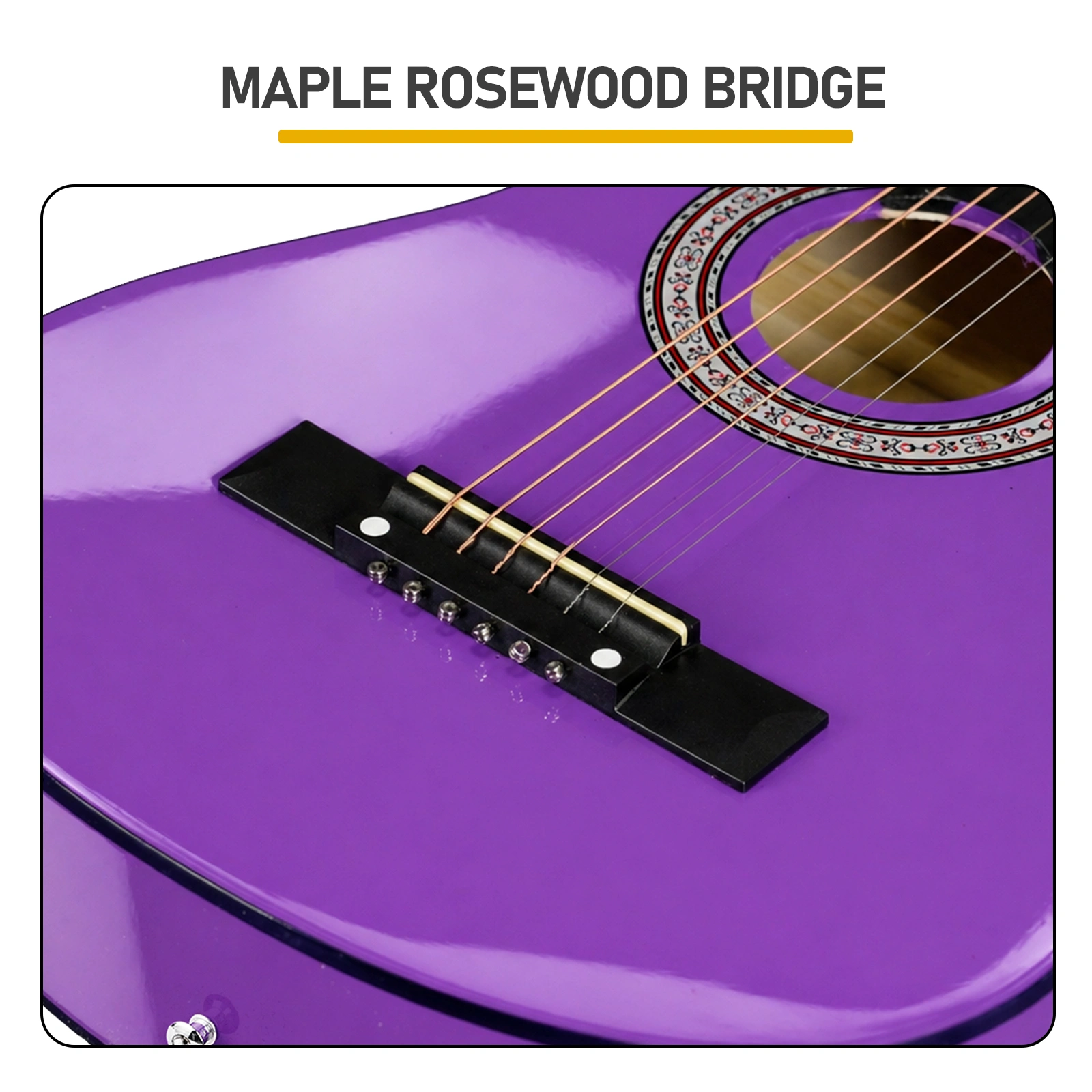 Purple 30-inch Round Acoustic Guitar with Picks, Strings, Capo, Case, Tuner, and Strap view 9