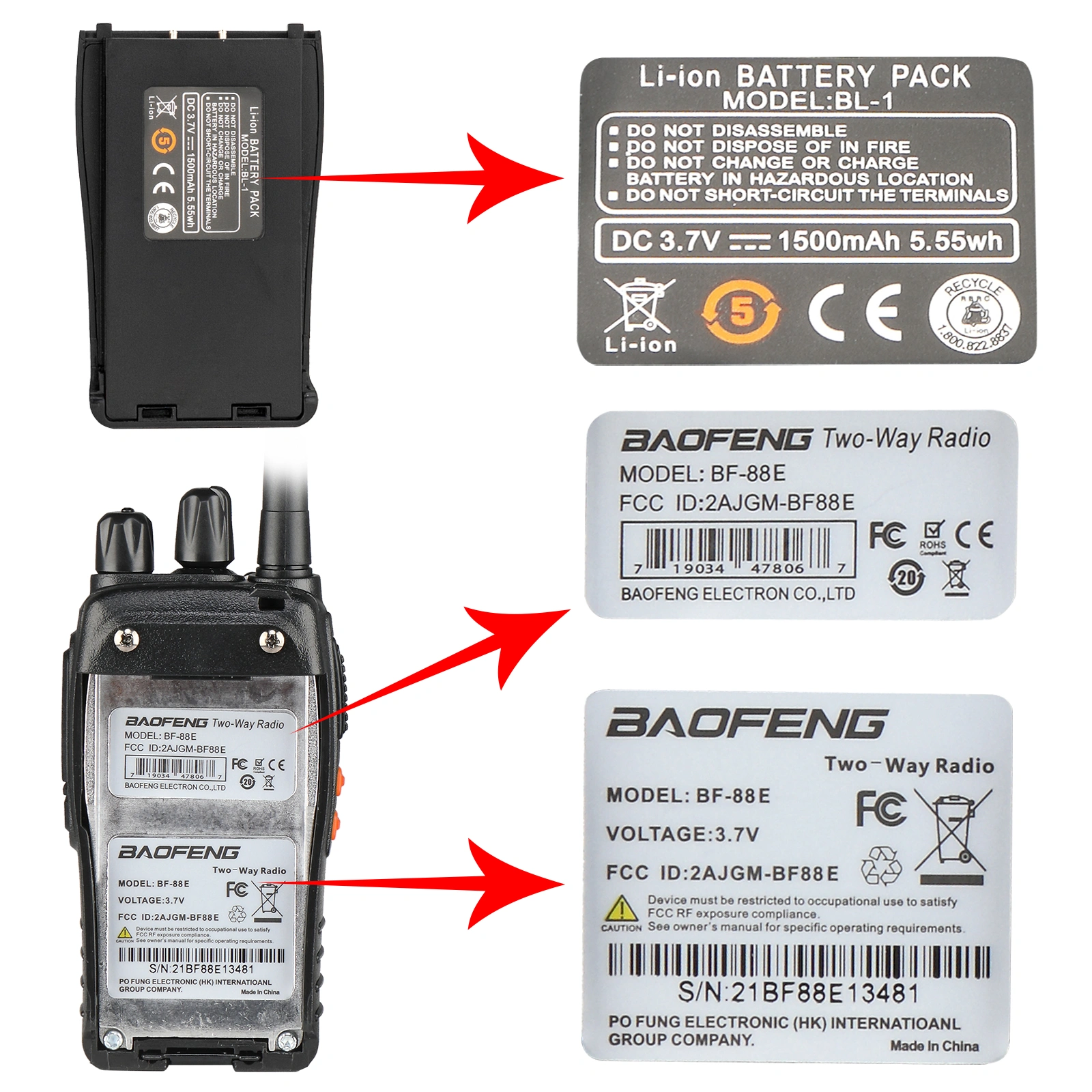 BF-88E Walkie Talkie 1500mAh EU Standard Black Ultra-long Standby Two-way Radio view 30