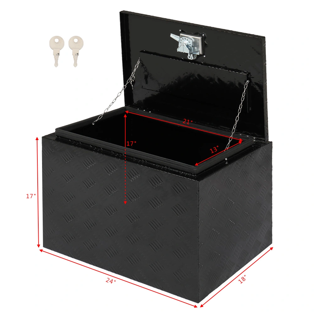 24 inch Aluminum Toolbox with Five Pattern Diamond Plate, Single Lock, Black Finish view 10
