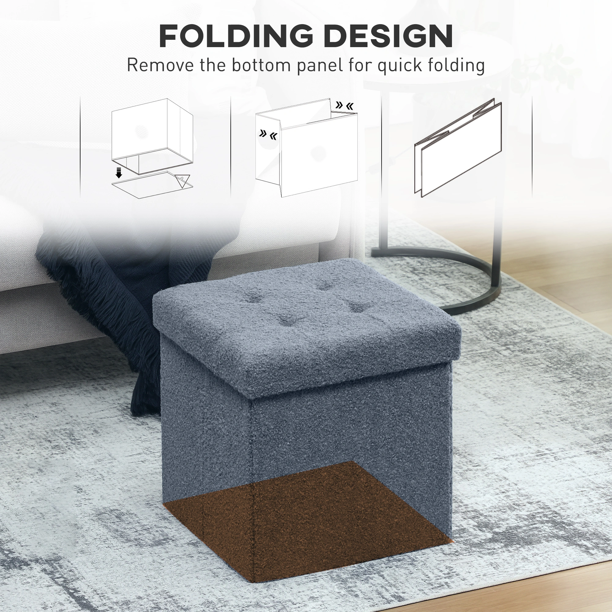 Large Ottoman Storage Box with Lid, Upholstered Foldable Storage Bench Seat Organizer for Bedroom Living Room, Footstool Cube view 4