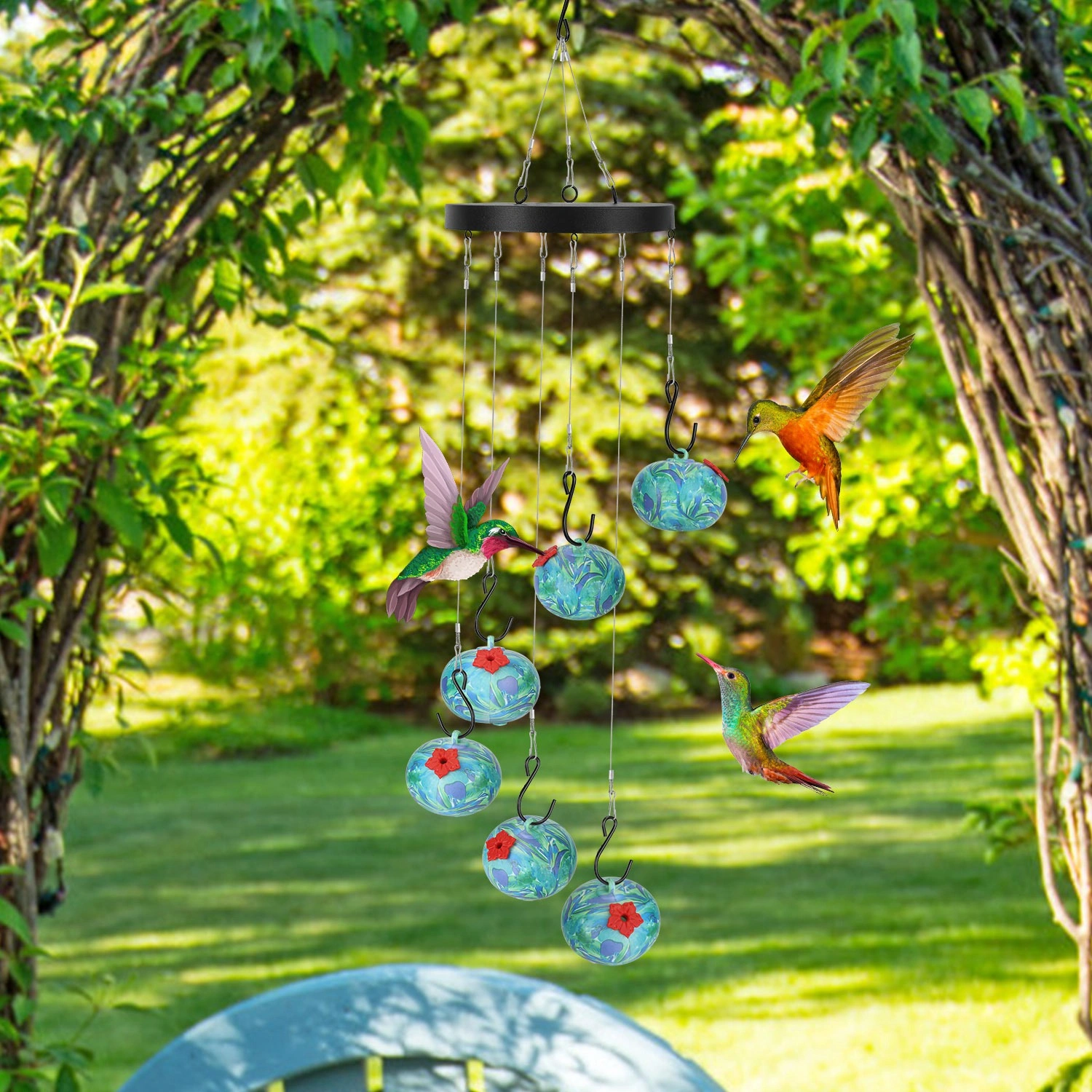Wind Chimes Hummingbird Feeder for Outdoors Hanging, Unique Bird Feeder with Tongue-Protection Design, Garden Patio Yard Decor, Ideal Gift for Bird Lovers view 5