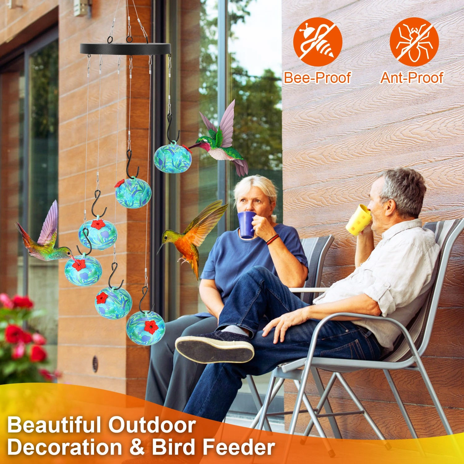 Wind Chimes Hummingbird Feeder for Outdoors Hanging, Unique Bird Feeder with Tongue-Protection Design, Garden Patio Yard Decor, Ideal Gift for Bird Lovers view 6