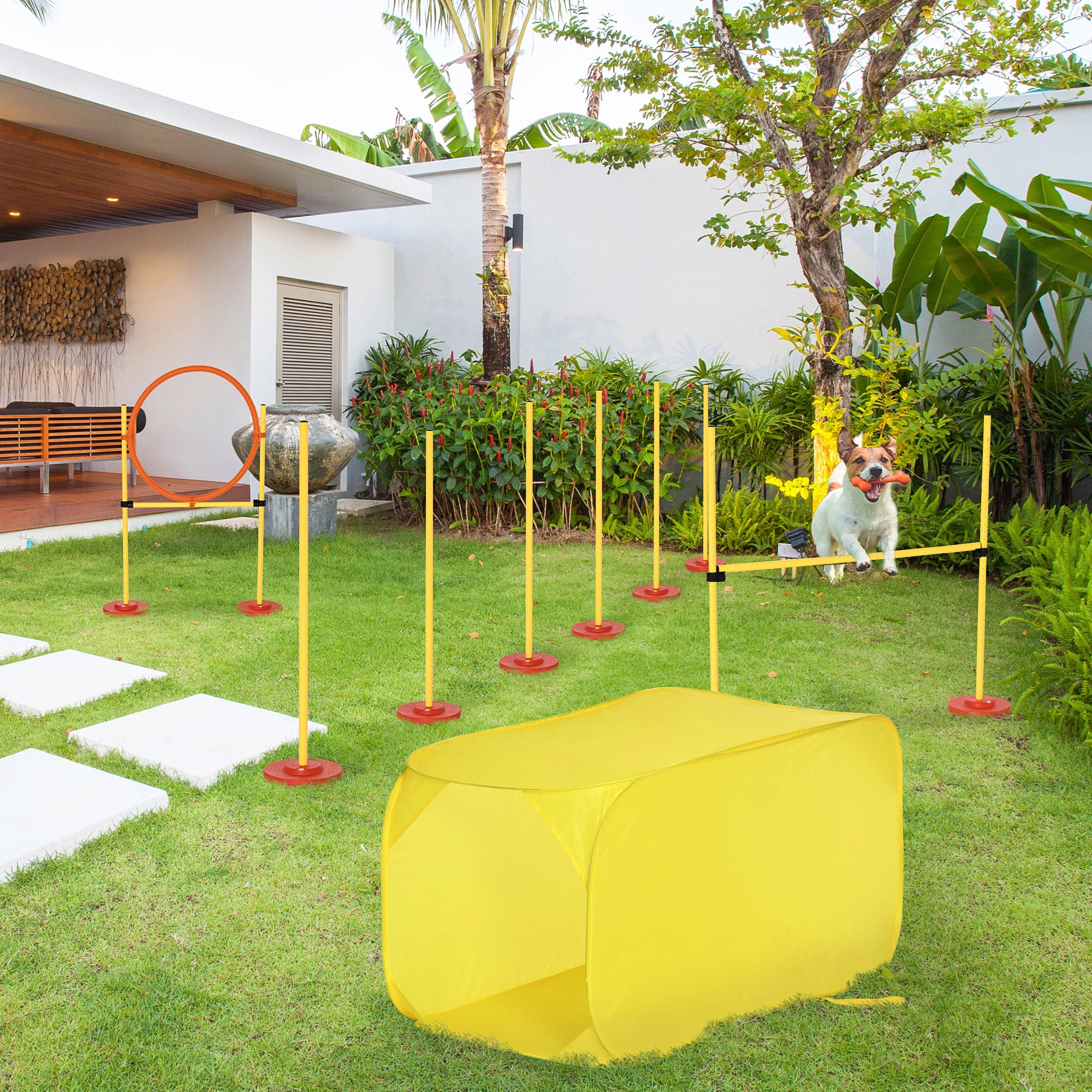 Dog Agility Training Equipment Set - Jump Hurdles, Tunnel & Cones for Outdoor Puppy & Large Dog Obstacle Course Exercise Workout Gear