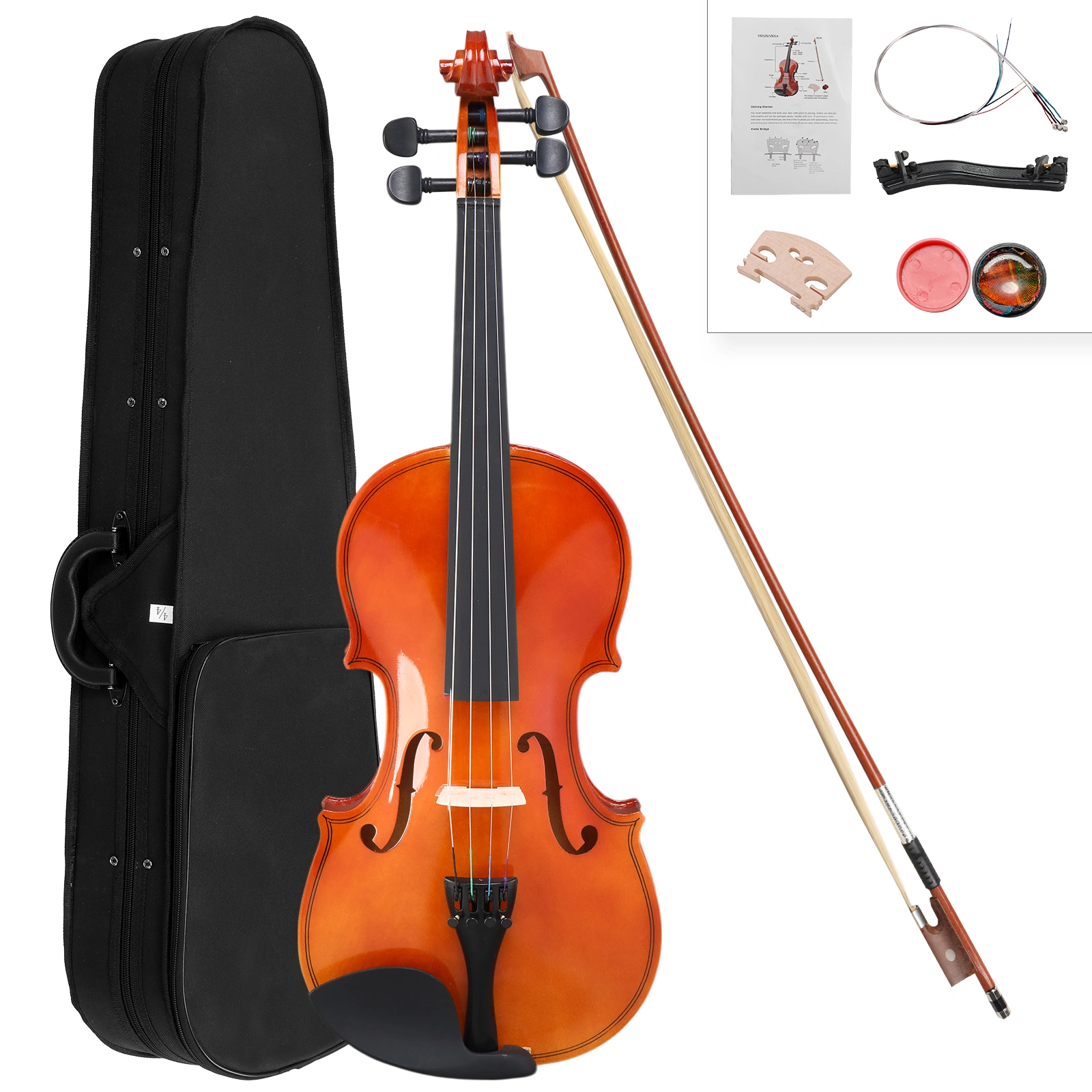 GV100 1/4 Size Acoustic Violin Complete Bundle with Hard Case, Bow, Rosin, Strings, Tuner & Shoulder Rest - Natural