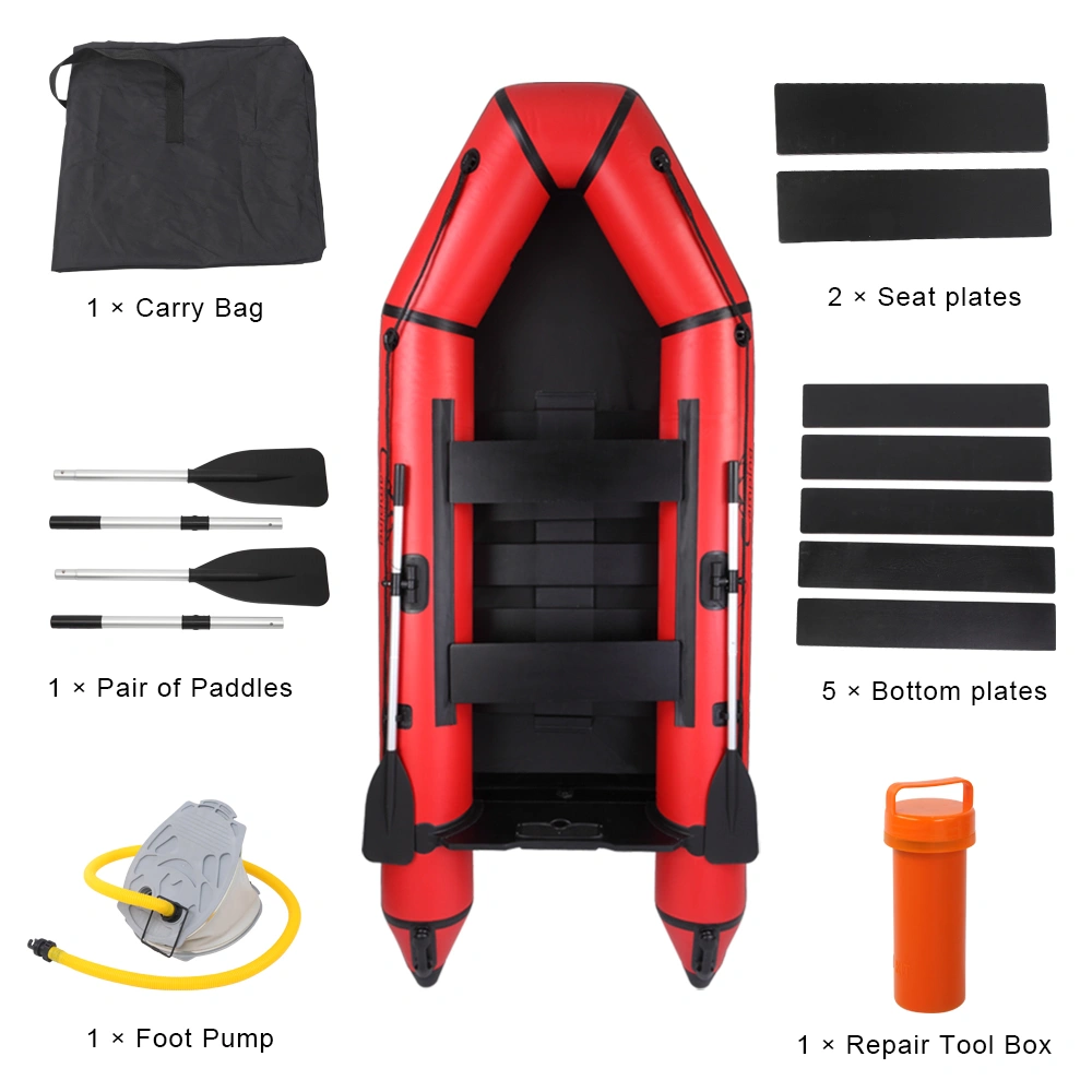 10ft PVC Assault Boat 330kg Capacity Waterproof Adult Watercraft Kayak Raft, Red/Black view 3