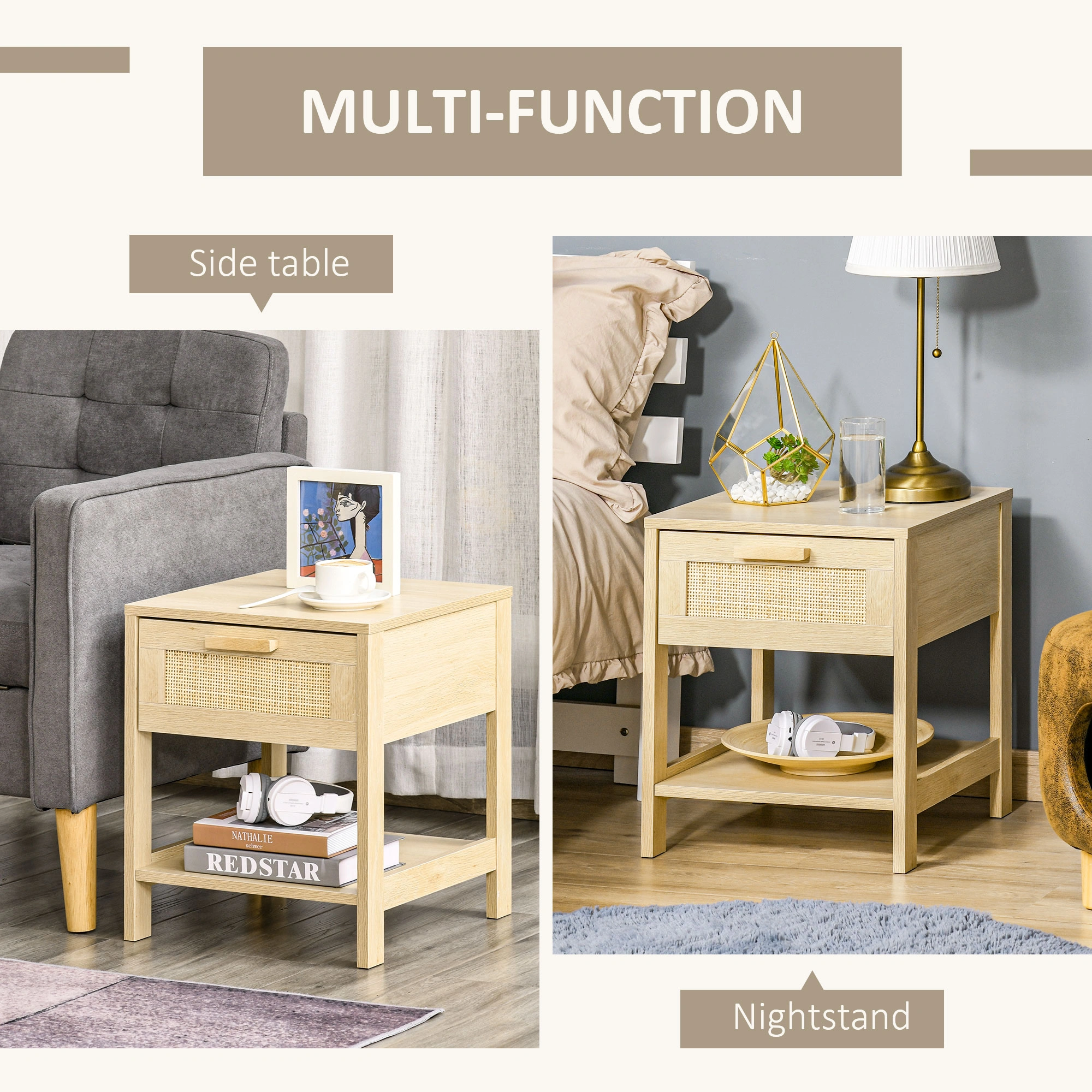Modern Bedside Table Nightstand with Storage Shelf, Bedside Storage Cabinet for Bedroom Living Room view 4