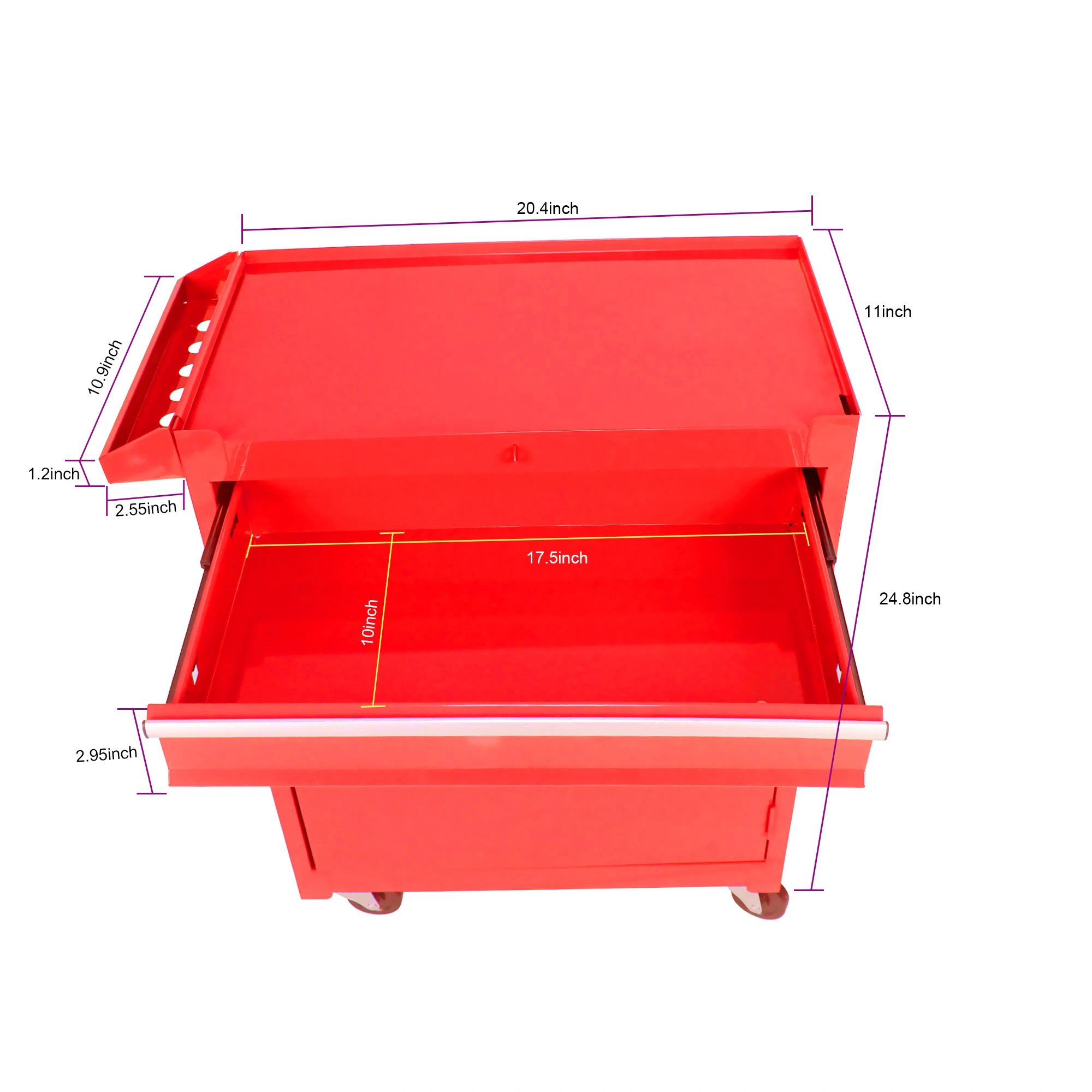 Detachable 5 Drawer Tool Chest with Bottom Cabinet and One Adjustable Shelf--Red view 11
