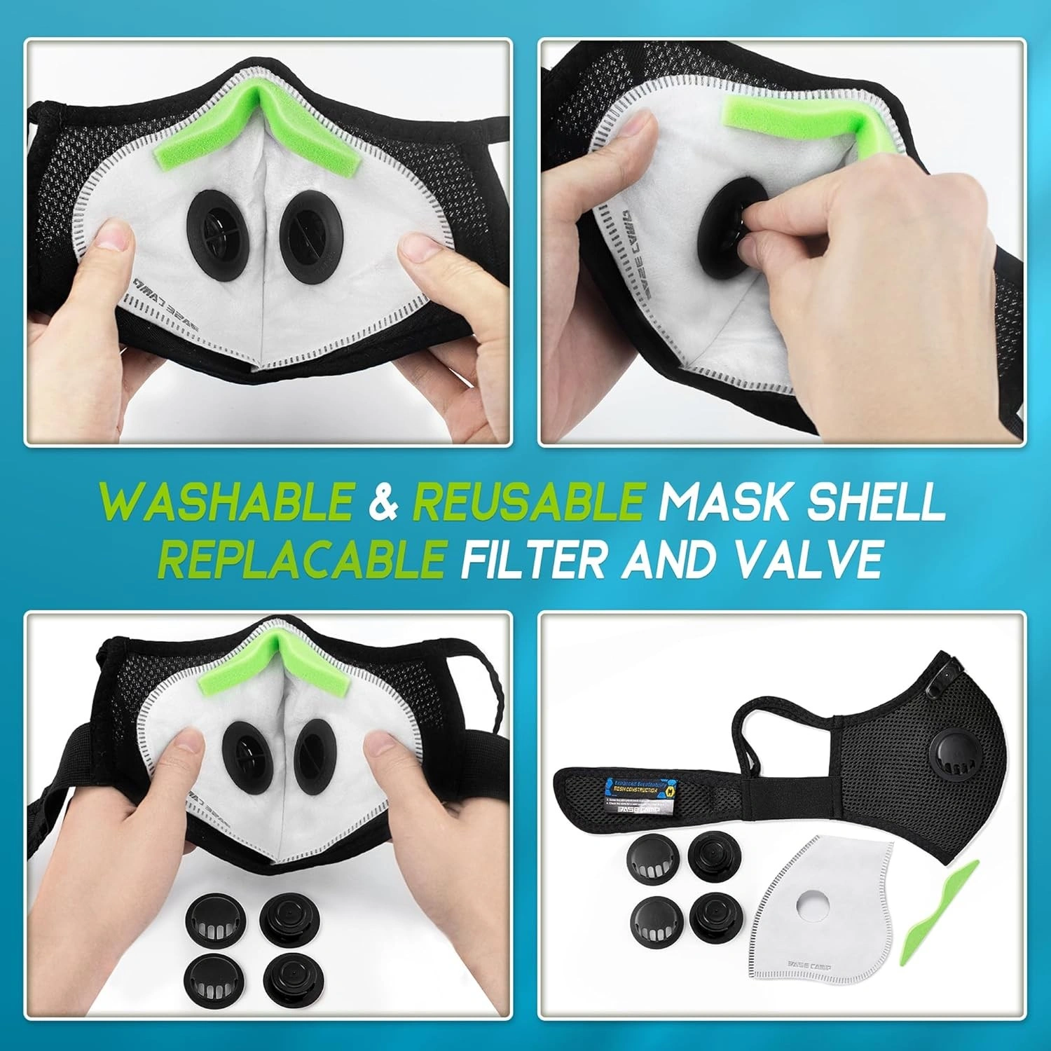 Reusable Half Face Mask with Filter, Cycling Outdoor Sport Dust Protective Face Cover, Black view 5