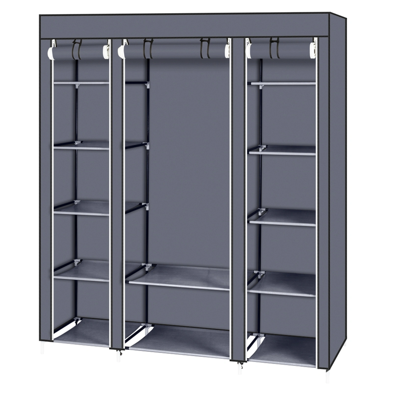 69 Inch Portable Clothes Closet Wardrobe Storage Organizer with Non-Woven Fabric, Quick Assemble, Extra Strong & Durable, Gray view 10