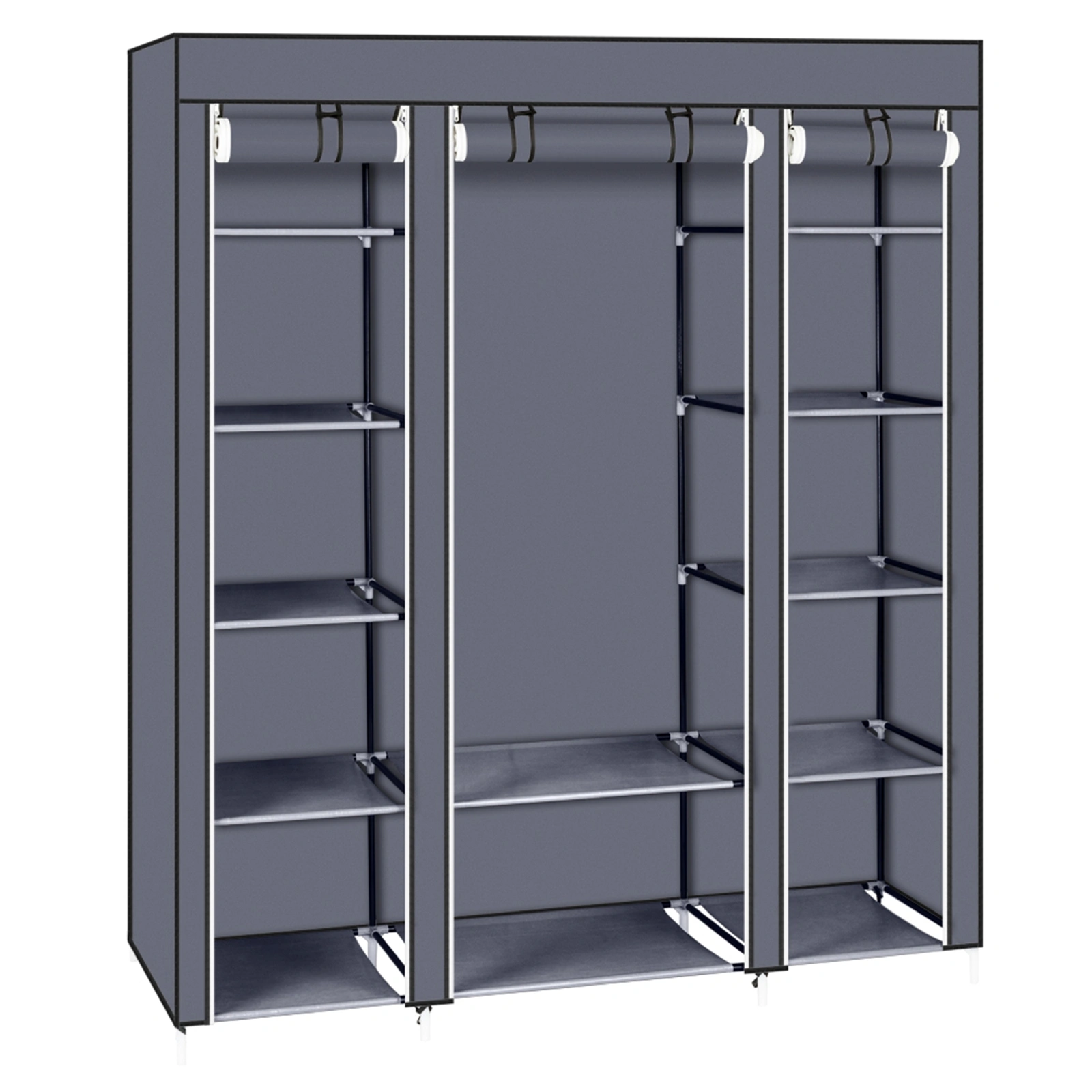 69 Inch Portable Clothes Closet Wardrobe Storage Organizer with Non-Woven Fabric, Quick Assemble, Extra Strong & Durable, Gray view 12