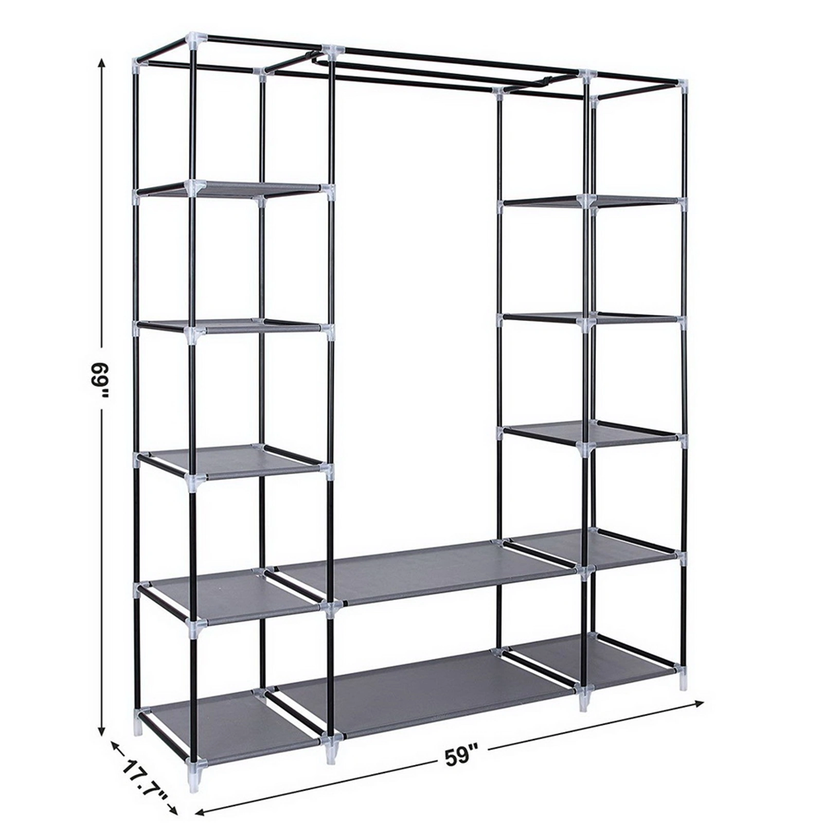 69 Inch Portable Clothes Closet Wardrobe Storage Organizer with Non-Woven Fabric, Quick Assemble, Extra Strong & Durable, Gray view 3