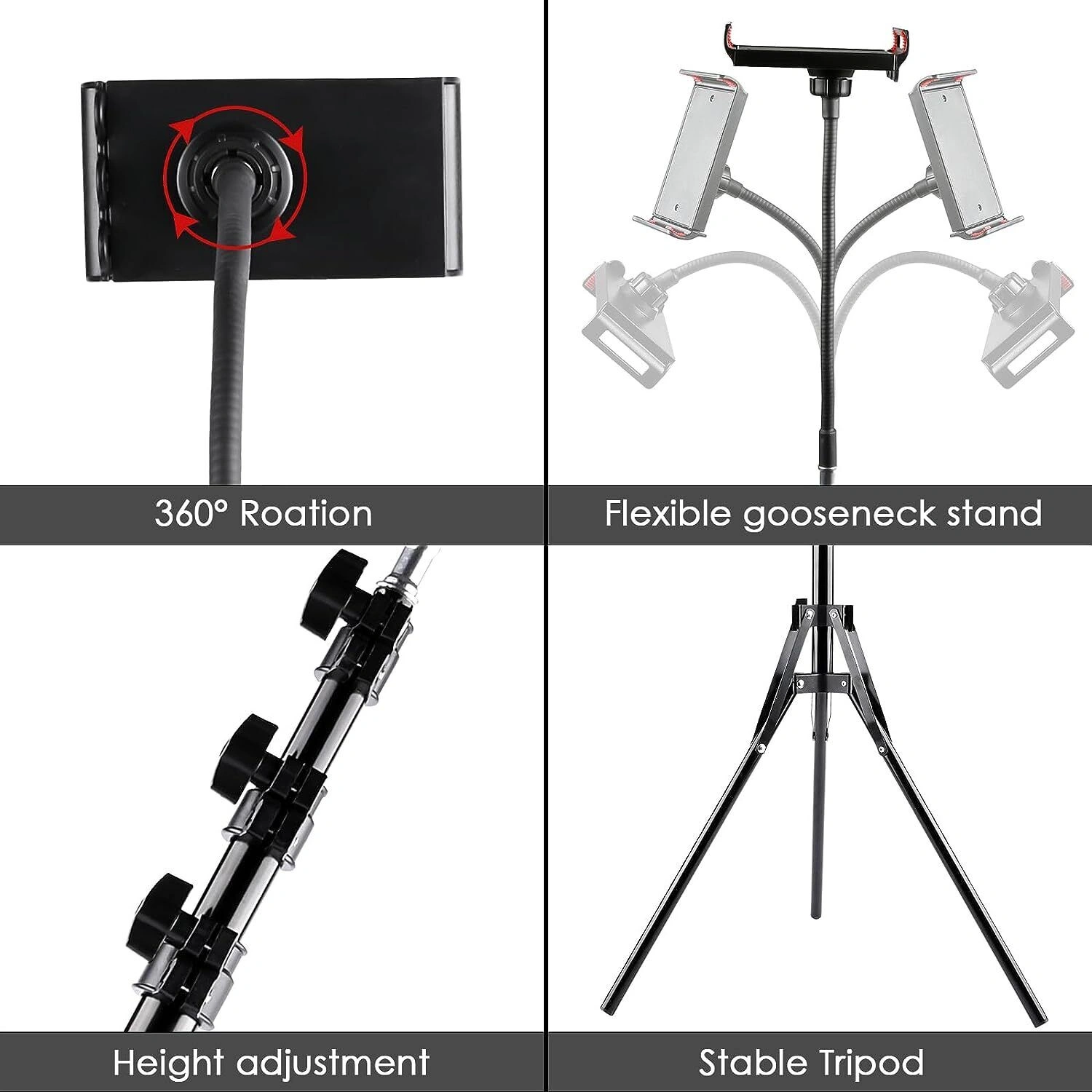 170CM Tall Flexible Phone Tripod with Gooseneck Heavy Duty Phone Stand Tripod UK view 3
