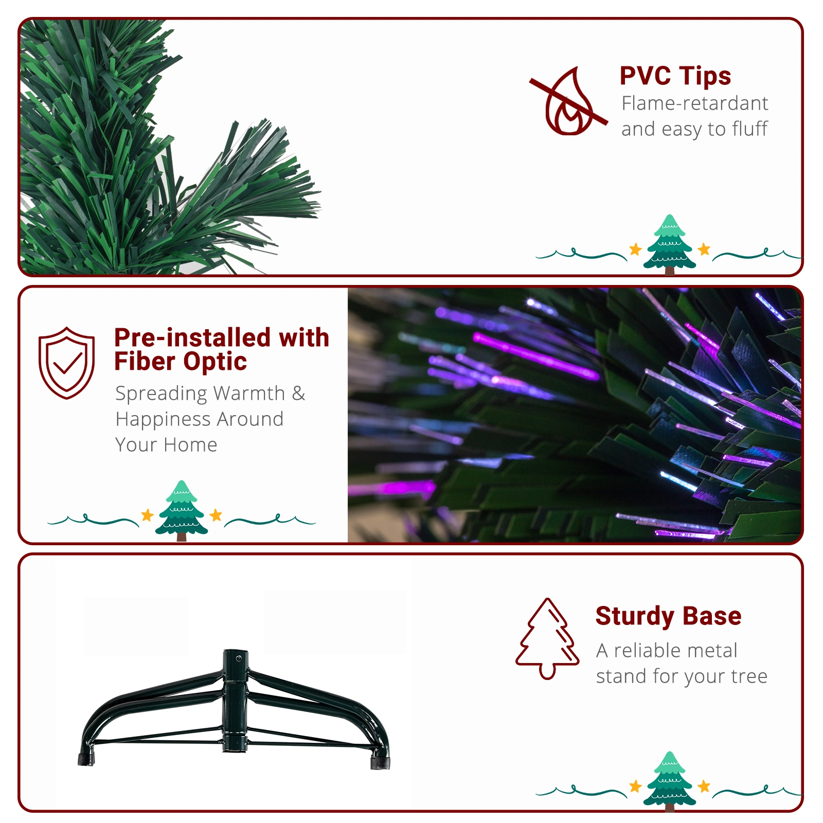 3ft Color-Changing Optical Fiber Christmas Tree, 85 Branches PVC, Plastic Base with Star Topper, Green view 3