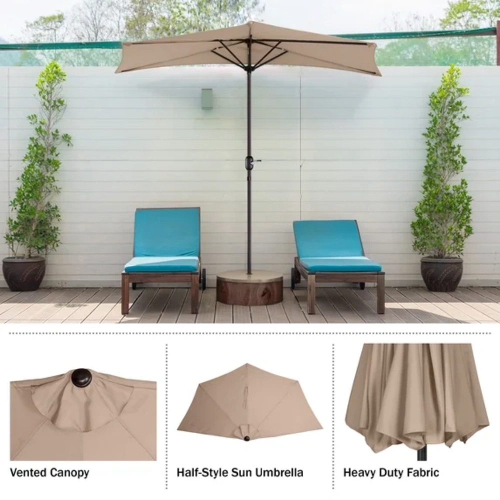 9FT Outdoor Half Patio Umbrella - Balcony Furniture, Beige view 5