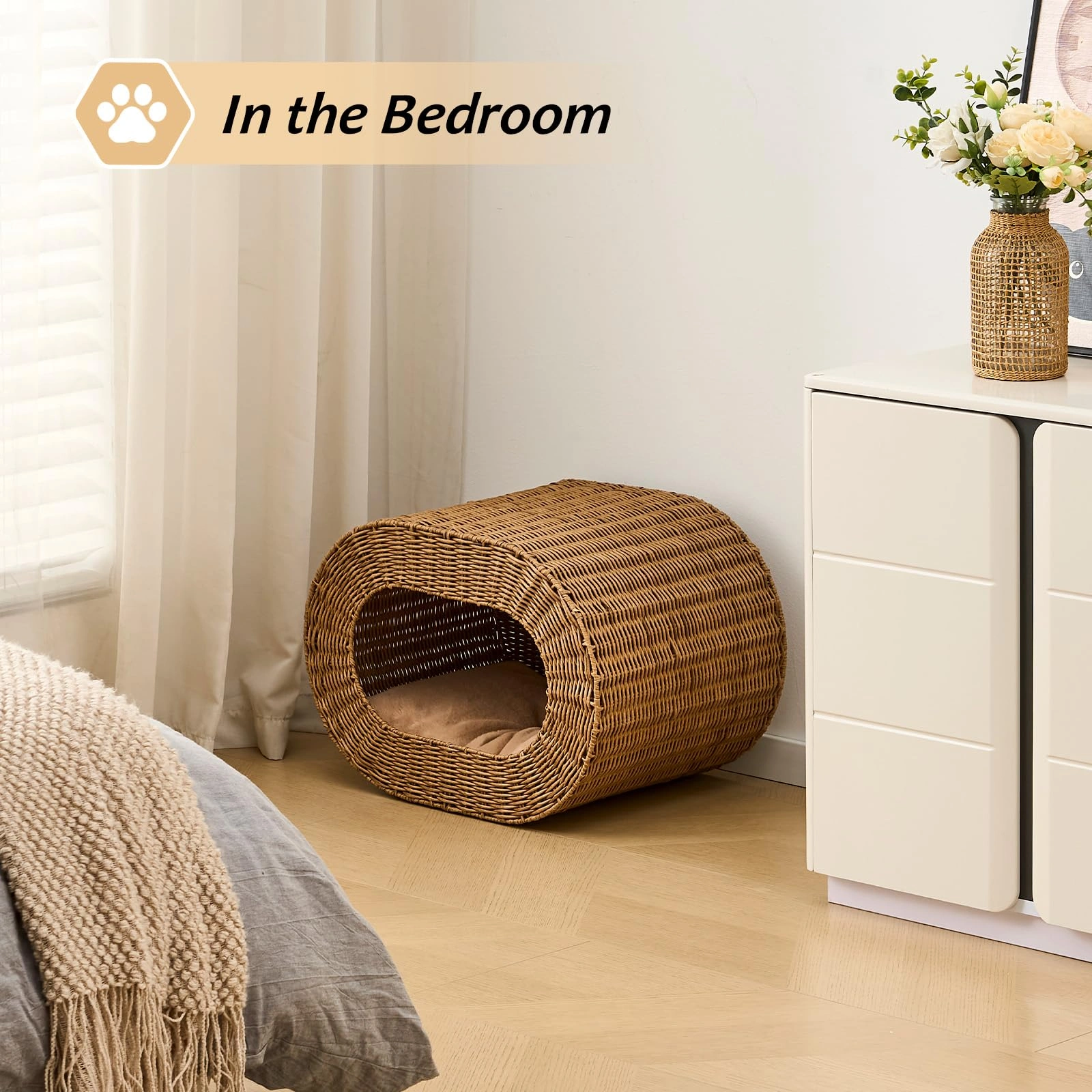 Handwoven Cat Cave House - Indoor Kitten Bed with Double-Sided Seasonal Mats, Sturdy Pet House for Multiple Cats, Suitable for Living Room & Bedroom view 6