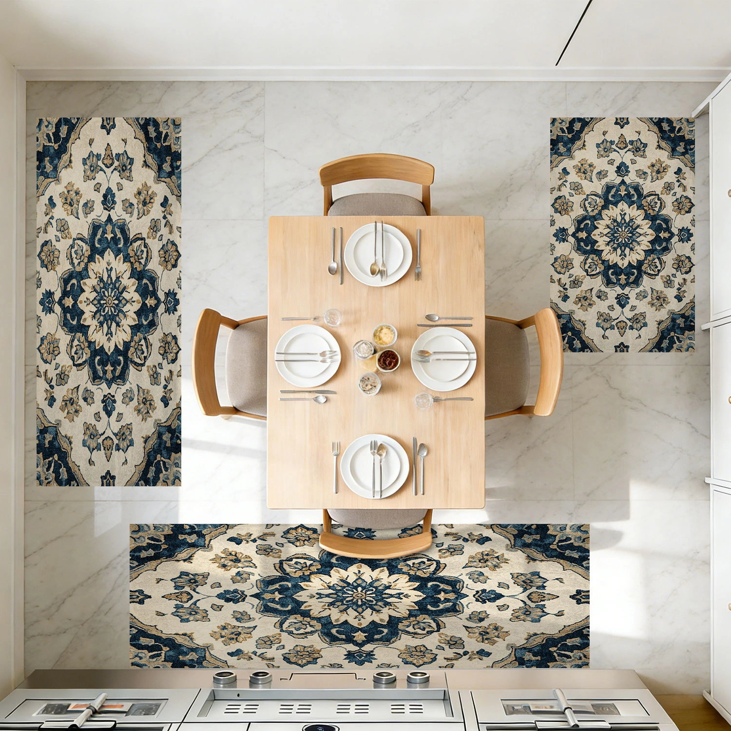 Three-piece kitchen rug set, non-slip and washable, abstract pattern kitchen hallway rug, soft and comfortable, suitable for sinks, floors, entrances, hallways and bathrooms. view 10