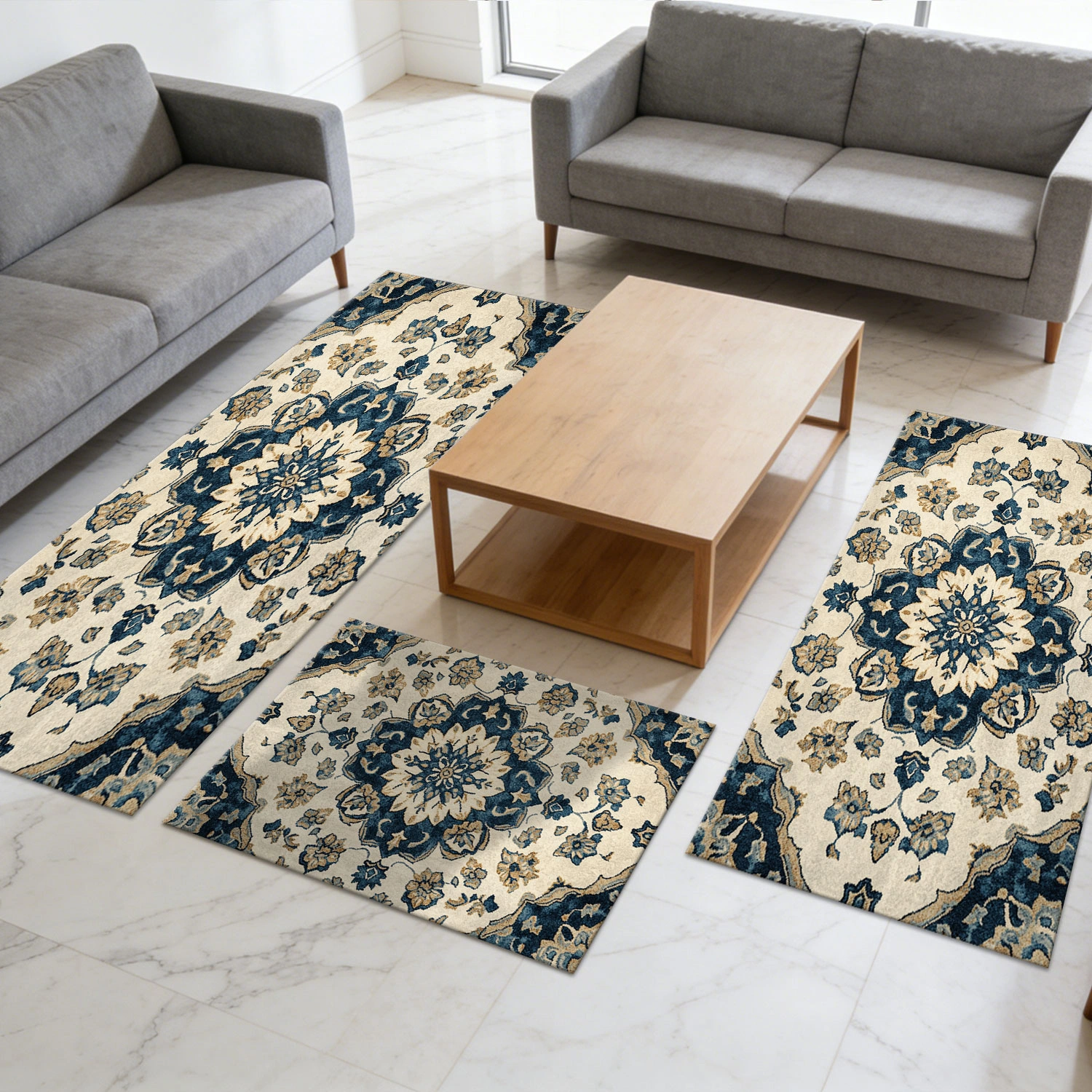 Three-piece kitchen rug set, non-slip and washable, abstract pattern kitchen hallway rug, soft and comfortable, suitable for sinks, floors, entrances, hallways and bathrooms. view 11