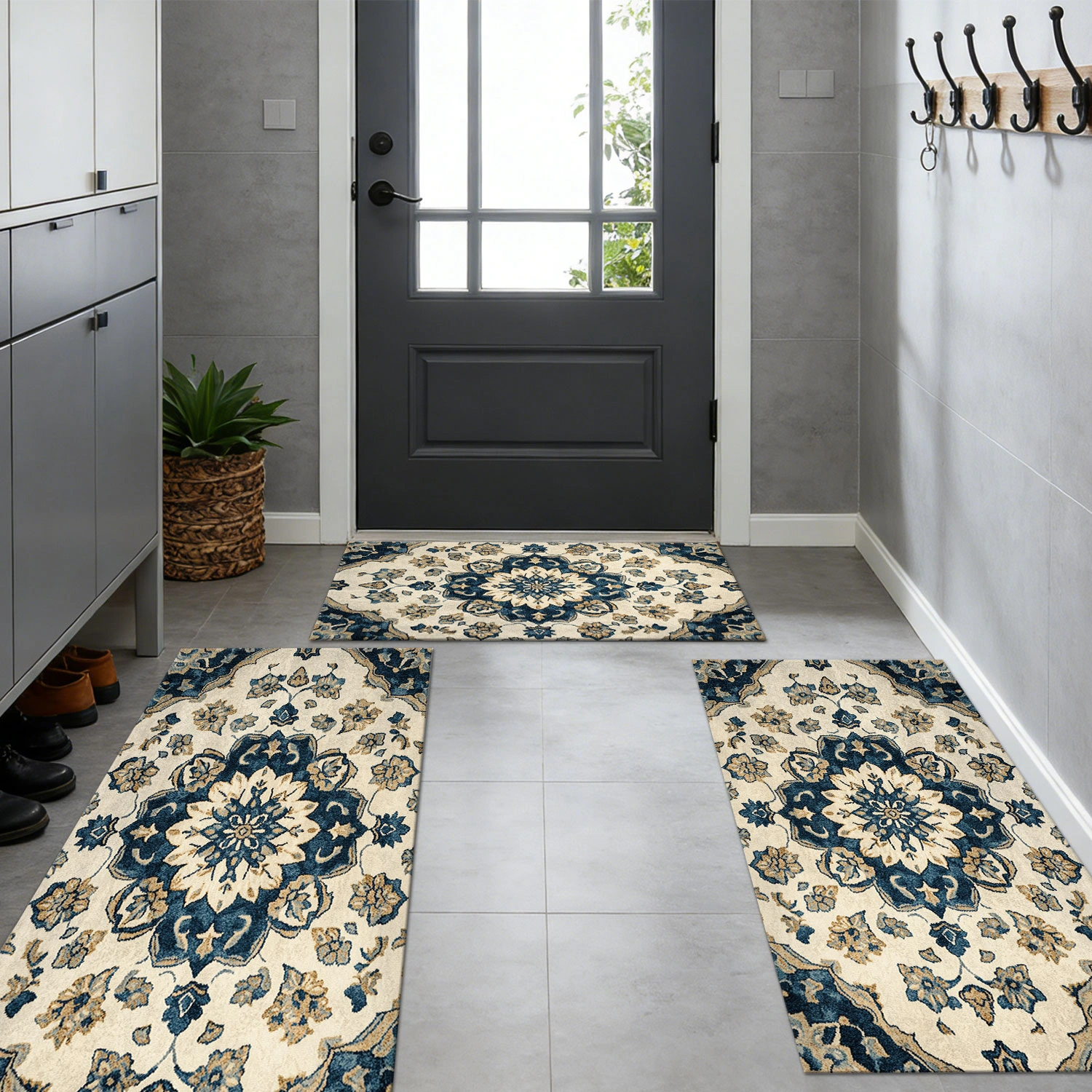 Three-piece kitchen rug set, non-slip and washable, abstract pattern kitchen hallway rug, soft and comfortable, suitable for sinks, floors, entrances, hallways and bathrooms. view 12