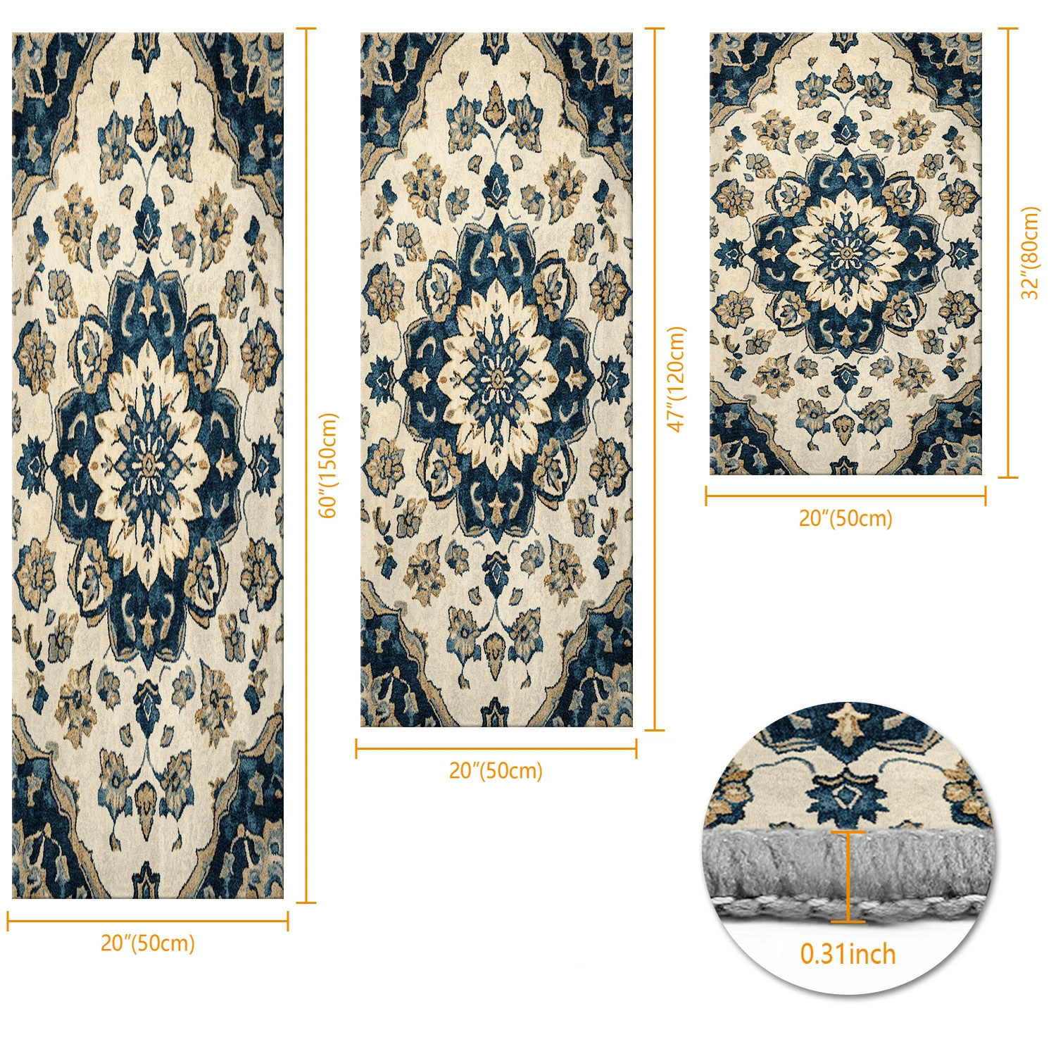 Three-piece kitchen rug set, non-slip and washable, abstract pattern kitchen hallway rug, soft and comfortable, suitable for sinks, floors, entrances, hallways and bathrooms. view 3