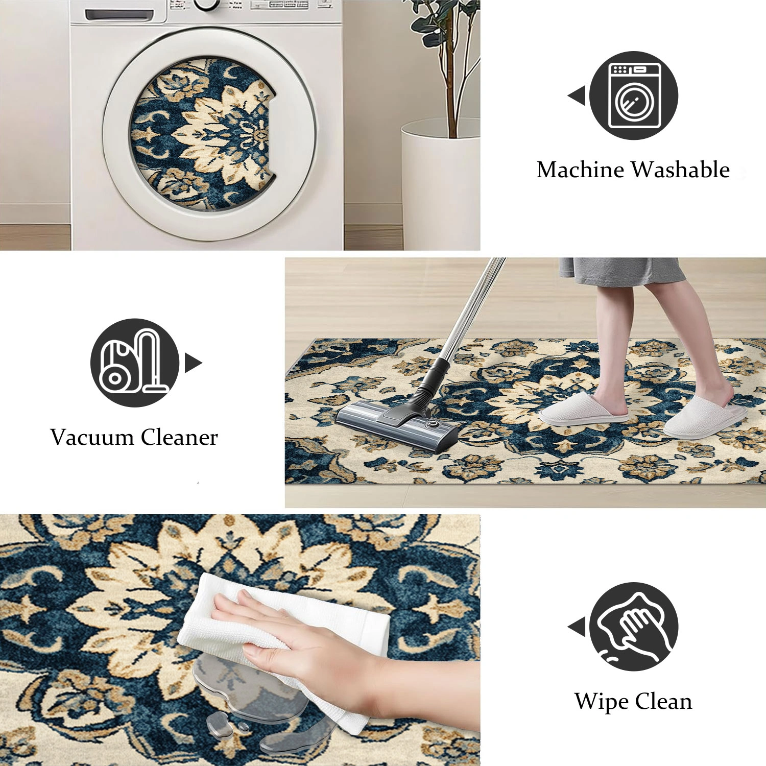 Three-piece kitchen rug set, non-slip and washable, abstract pattern kitchen hallway rug, soft and comfortable, suitable for sinks, floors, entrances, hallways and bathrooms. view 4