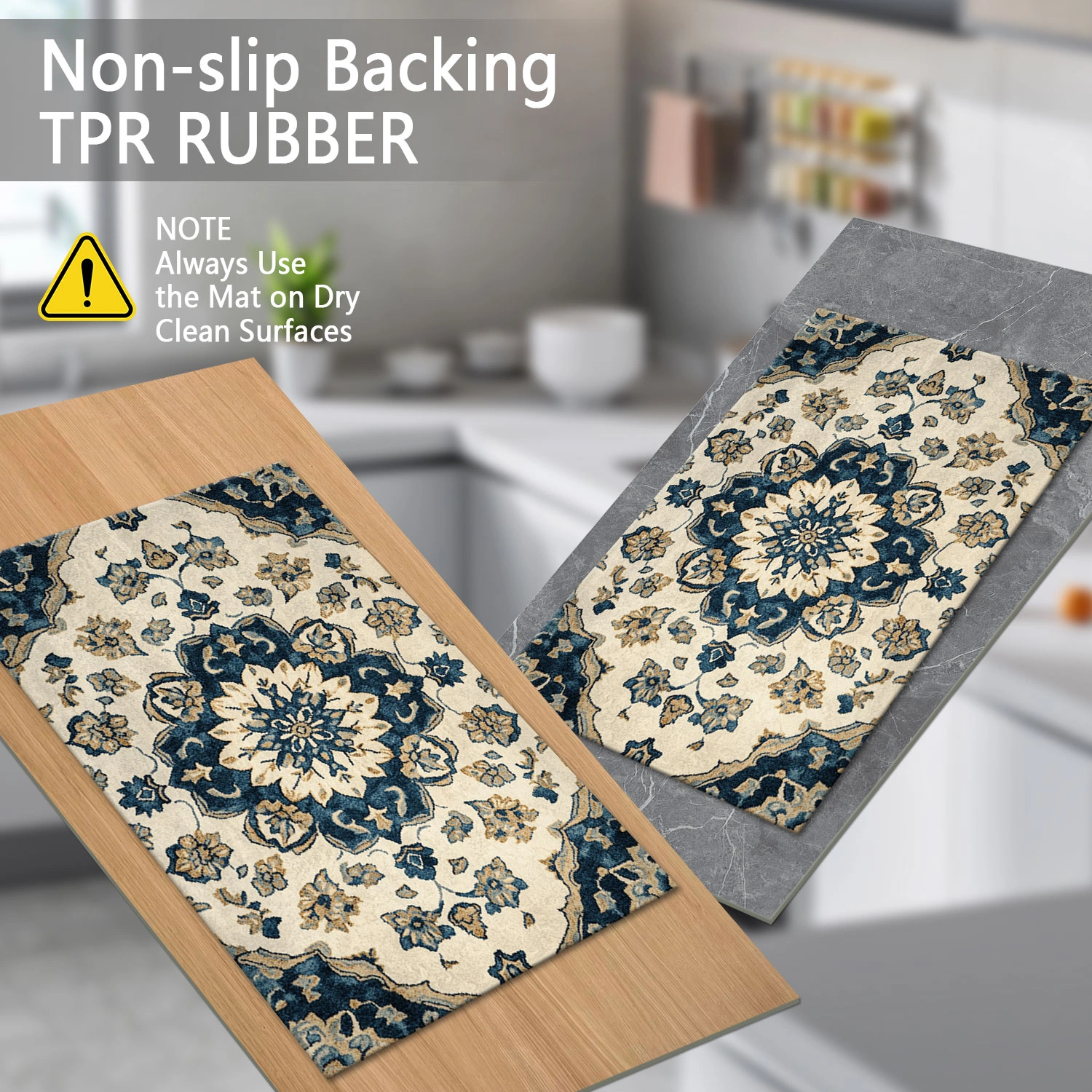 Three-piece kitchen rug set, non-slip and washable, abstract pattern kitchen hallway rug, soft and comfortable, suitable for sinks, floors, entrances, hallways and bathrooms. view 5