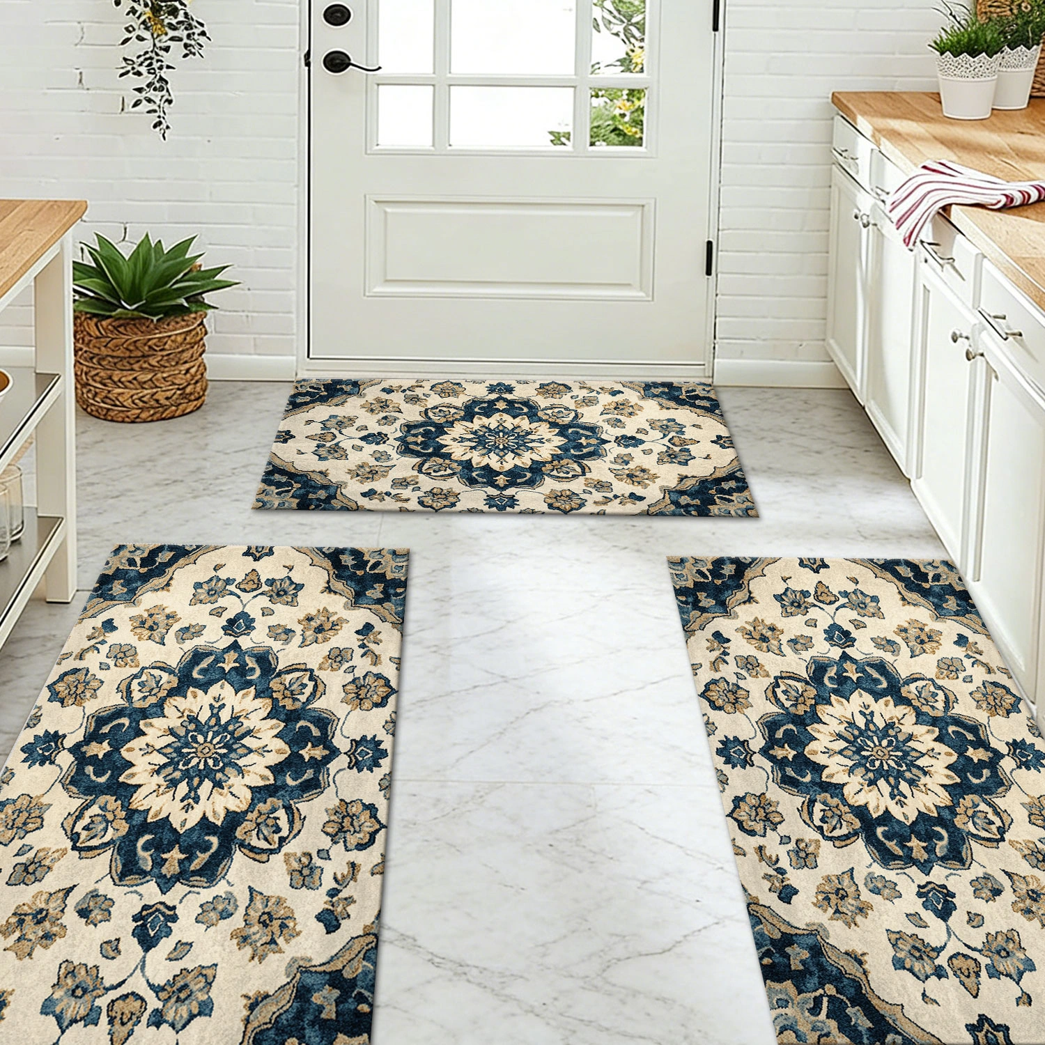 Three-piece kitchen rug set, non-slip and washable, abstract pattern kitchen hallway rug, soft and comfortable, suitable for sinks, floors, entrances, hallways and bathrooms. view 8