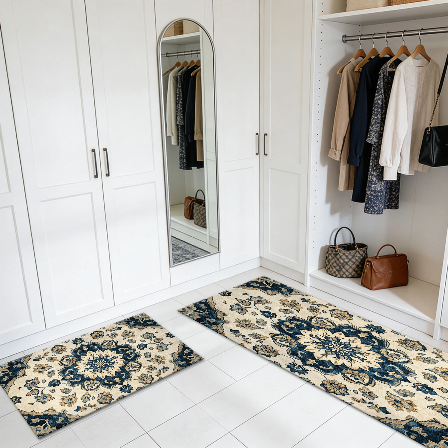 Three-piece kitchen rug set, non-slip and washable, abstract pattern kitchen hallway rug, soft and comfortable, suitable for sinks, floors, entrances, hallways and bathrooms. view 9