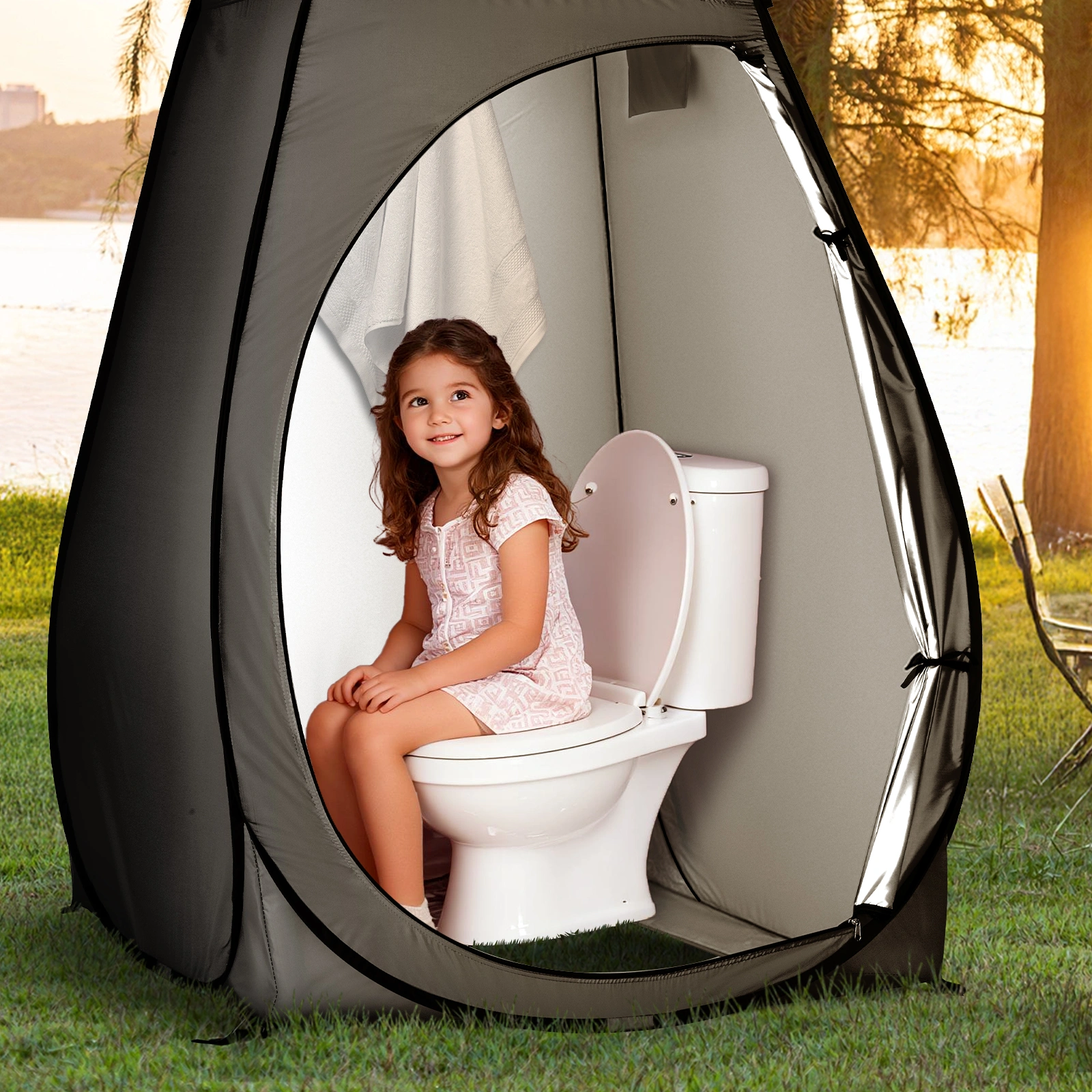 Portable Outdoor Pop-up Toilet Dressing Fitting Room Privacy Shelter Tent Black view 10