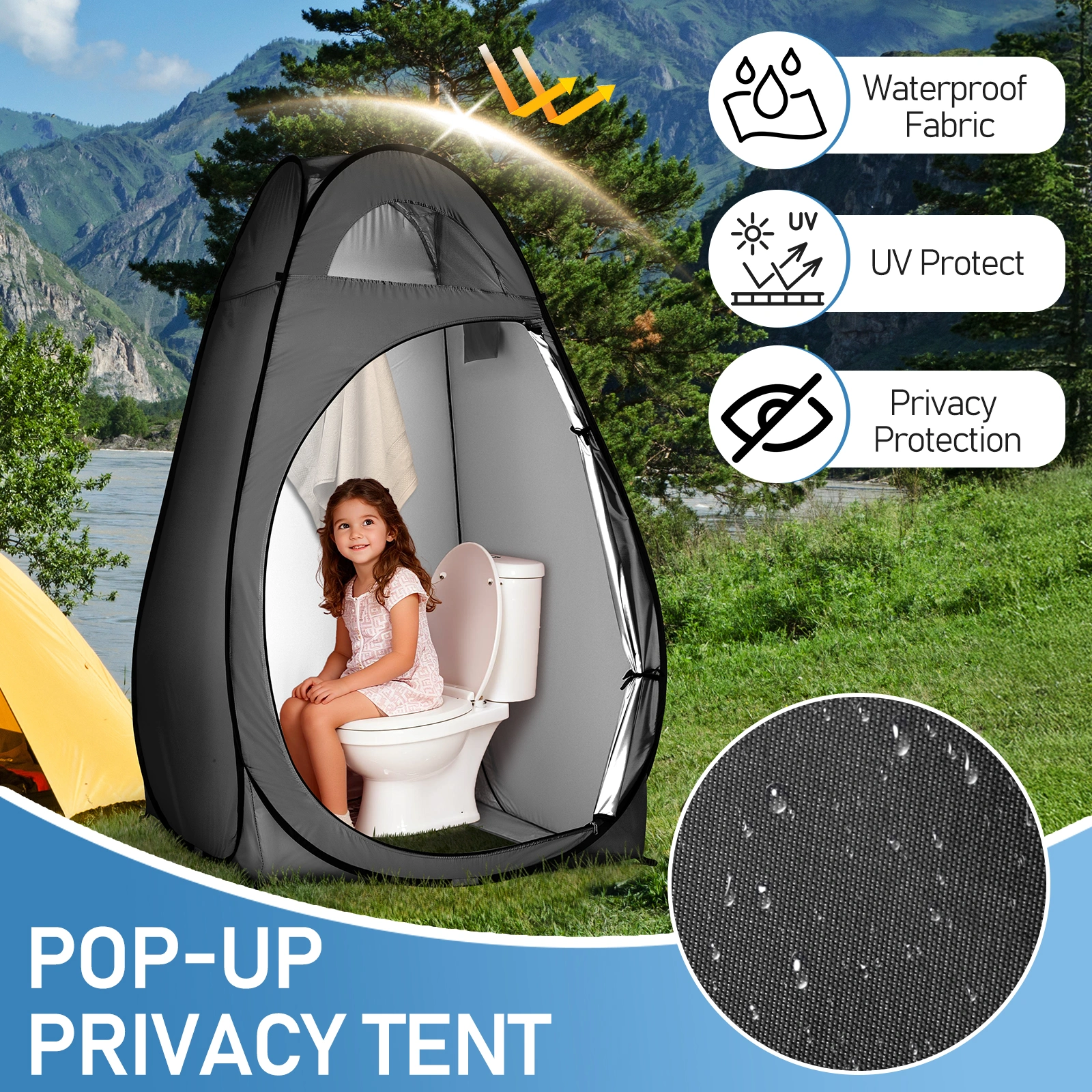Portable Outdoor Pop-up Toilet Dressing Fitting Room Privacy Shelter Tent Black view 11