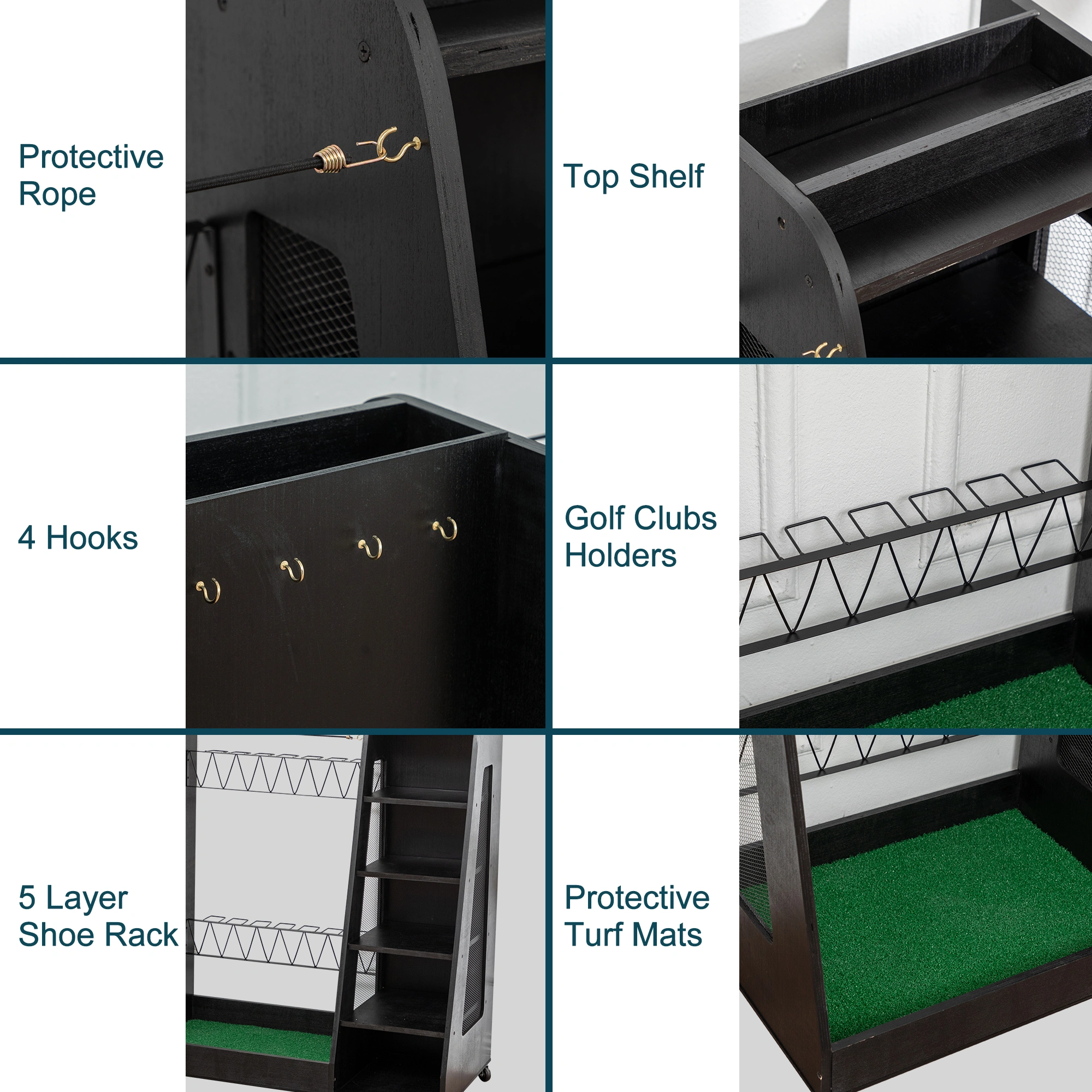 Premium Wooden Golf Club Rack - 2-Bag Heavy-Duty Garage Trunk Organizer for Car Shed Basement, Black view 4