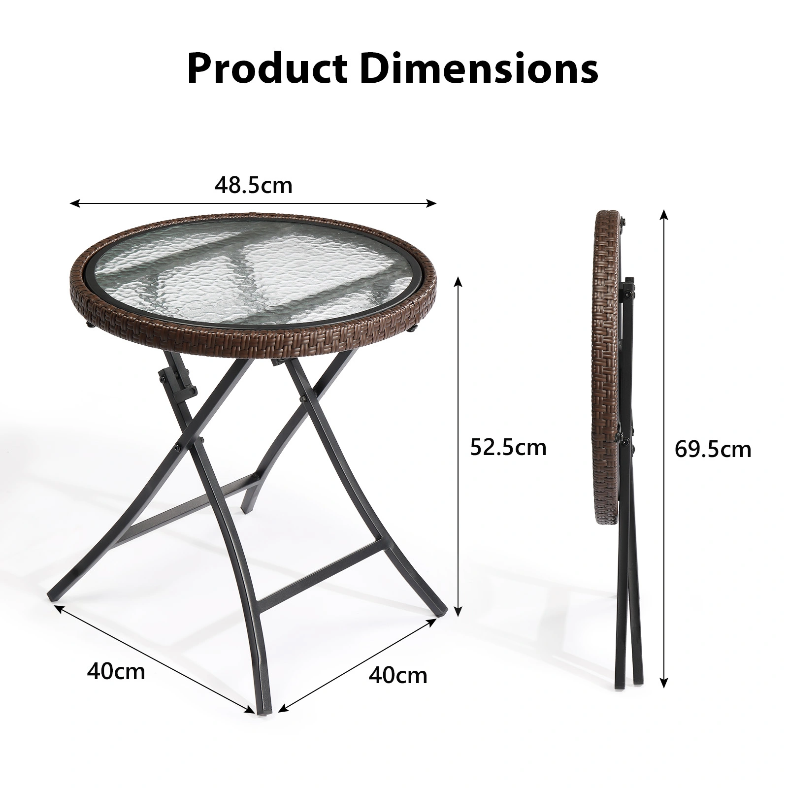 Outdoor Side Table, Round Rattan Patio Side Table, Small Foldable Wicker Table with Tempered Glass Table Top for Lawn Garden Balcony Porch Deck Pool, Brown(SAME AS17706490 view 2