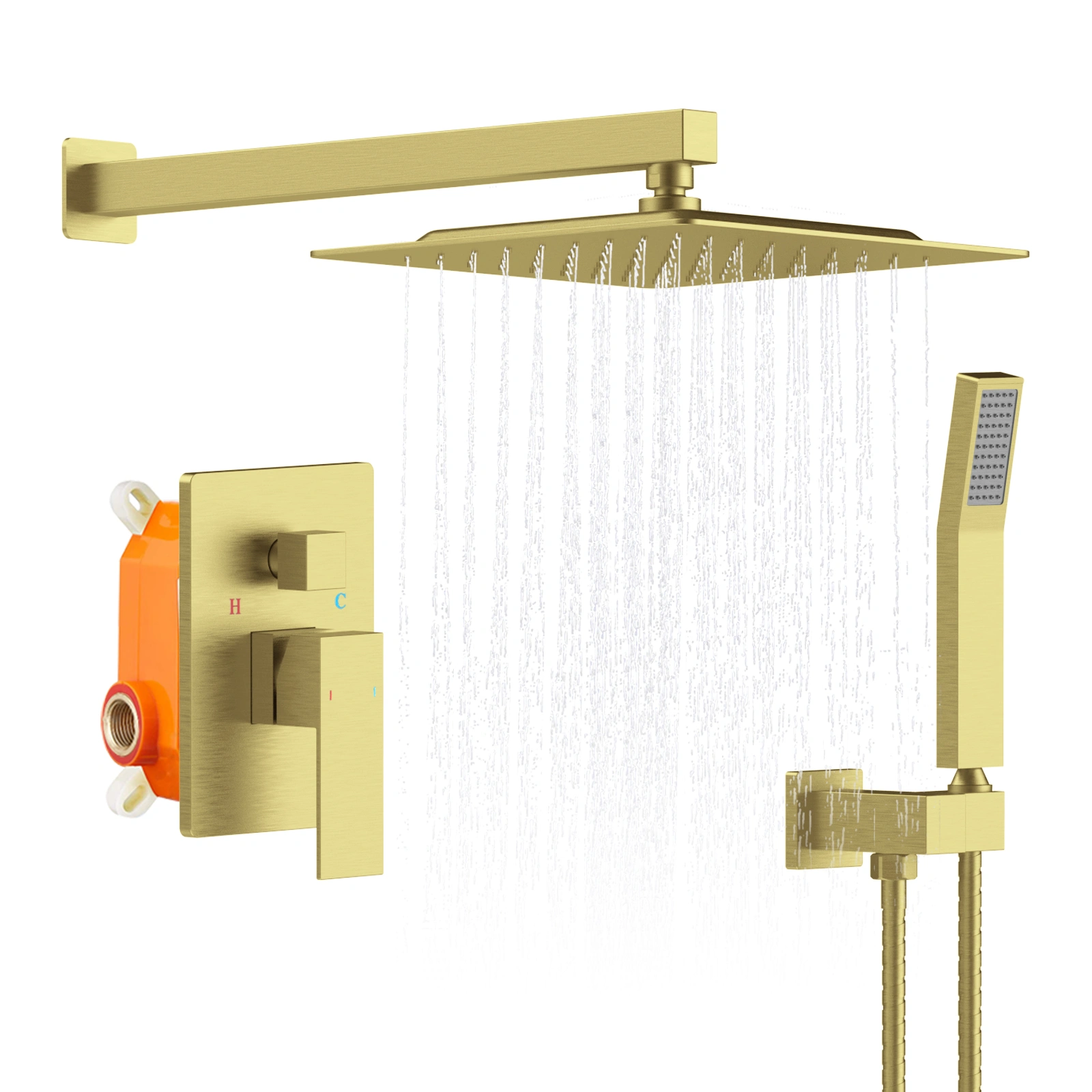 12" Rainfall Shower Head Wall Mounted Shower System Faucet Combo with Handheld Sprayer