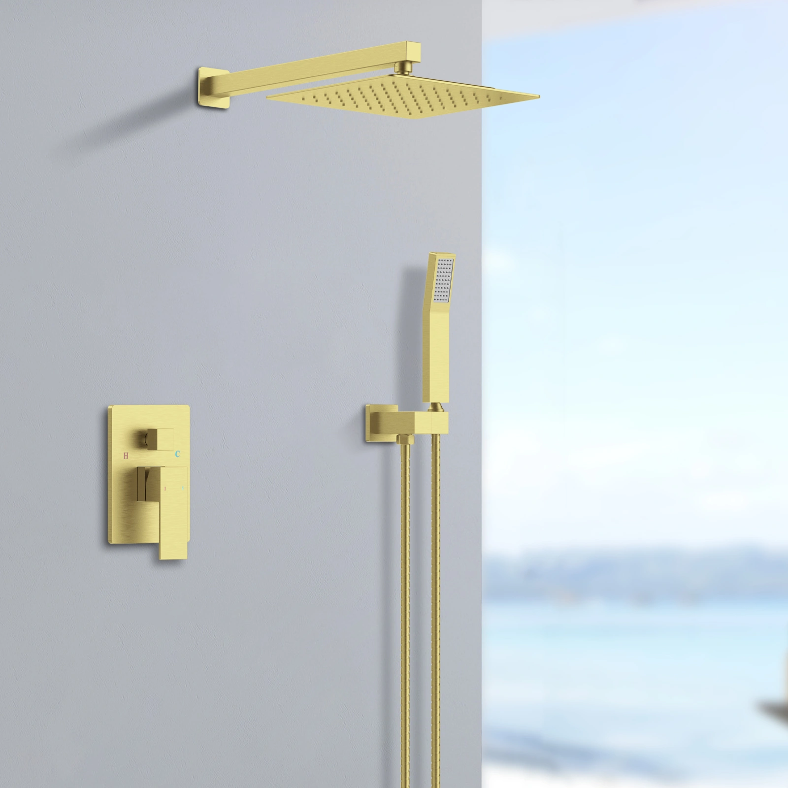 12" Rainfall Shower Head Wall Mounted Shower System Faucet Combo with Handheld Sprayer view 2