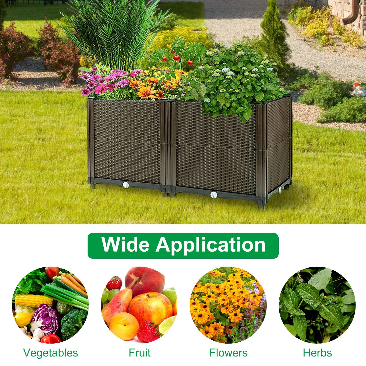 Raised Garden Bed Planter Box - Plastic Elevated Garden Planter for Flowers, Vegetables, Tomatoes & Herbs - Indoor Outdoor Patio Balcony Deck view 2