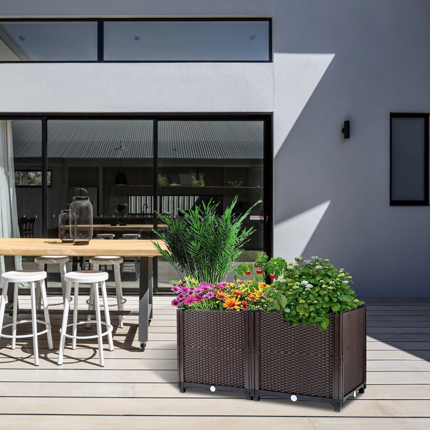 Raised Garden Bed Planter Box - Plastic Elevated Garden Planter for Flowers, Vegetables, Tomatoes & Herbs - Indoor Outdoor Patio Balcony Deck view 3
