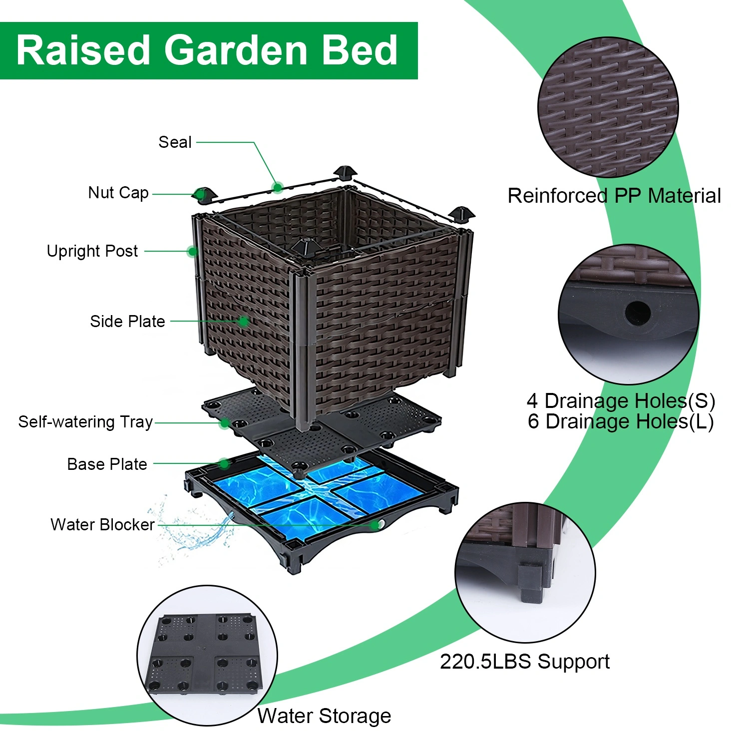 Raised Garden Bed Planter Box - Plastic Elevated Garden Planter for Flowers, Vegetables, Tomatoes & Herbs - Indoor Outdoor Patio Balcony Deck view 4